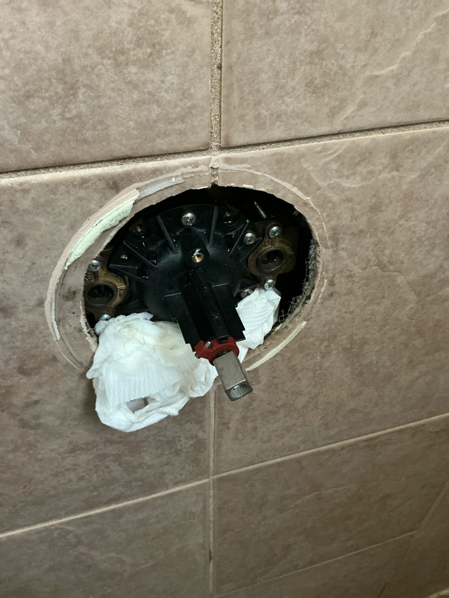 Diagnosed shower valve having issues and leaking. Disassembled trim and found older style Kohler shower cartridge k-85500. Both upper and lower part of cartridge need replacement. Submitted parts request to get parts order to complete job. Will return once part arrives and appointment is scheduled 

Attempted to make repair on kohler shower valve by replacing cartridge. Wasn’t able to get shower cartridge to work properly. Left shower valve off at service valves on shower valve. Gave customer options on next step repairs. No charge for today.