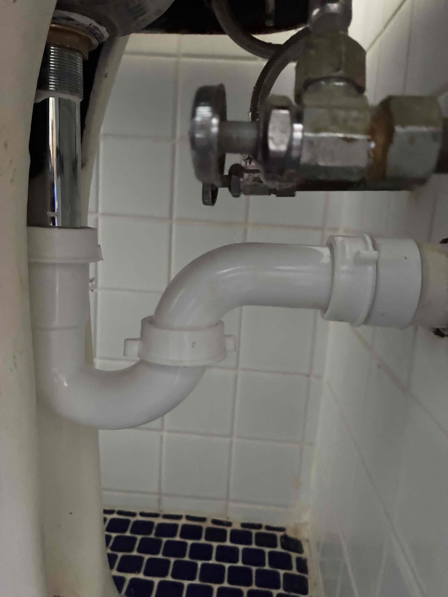 Found upstairs restroom lavatory pop up and p trap rusted and leaking. Replaced with new push pop assembly and new plastic p trap. Filled and drained sink to test. Left in good working order.