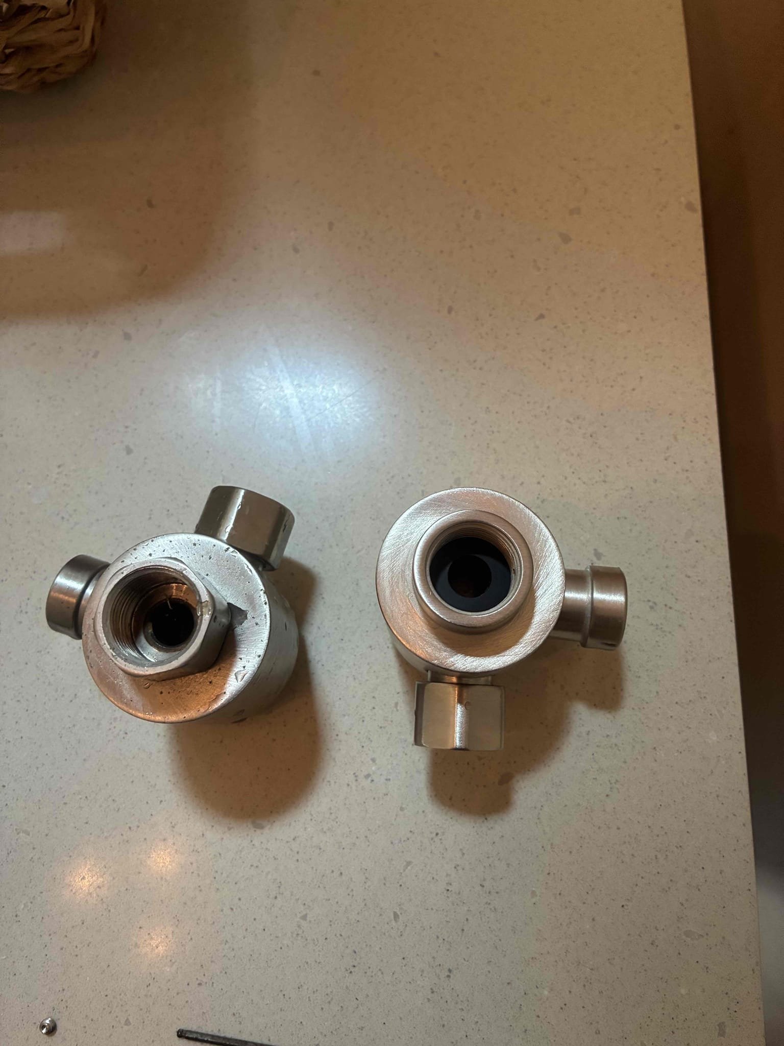 Customer needed a couple items repaired with customer provided parts. Replaced diverter assembly in shower for bathroom of pool house. Attempted to repair diverter in spout for master tub with customer provided parts. Parts were incorrect for repair. Removed paneling from side of tub to further investigate tub spout. Identified brand of faucet and took apart spout to identify issue. Suggested to replace faucet due to multiple complications. Helped customer identify finishes then compare and contrast different faucets for the proper replacement. Will return to install faucet when order arrives to customer. 