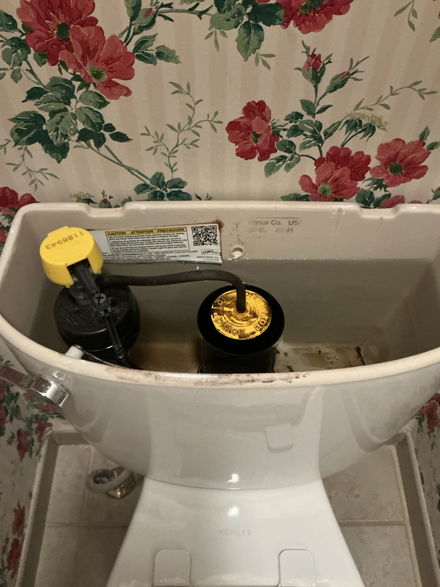 Diagnosed toilet constantly running in master bathroom. Found fill valve not working. Tested pressure in home for any underlying issues. Pressure is at 52. Shut off water for toilet at stop valve. Removed and installed new fill valve, flapper seal, and toilet supply line. Tested toilet for proper operation. Cleaned work area 
