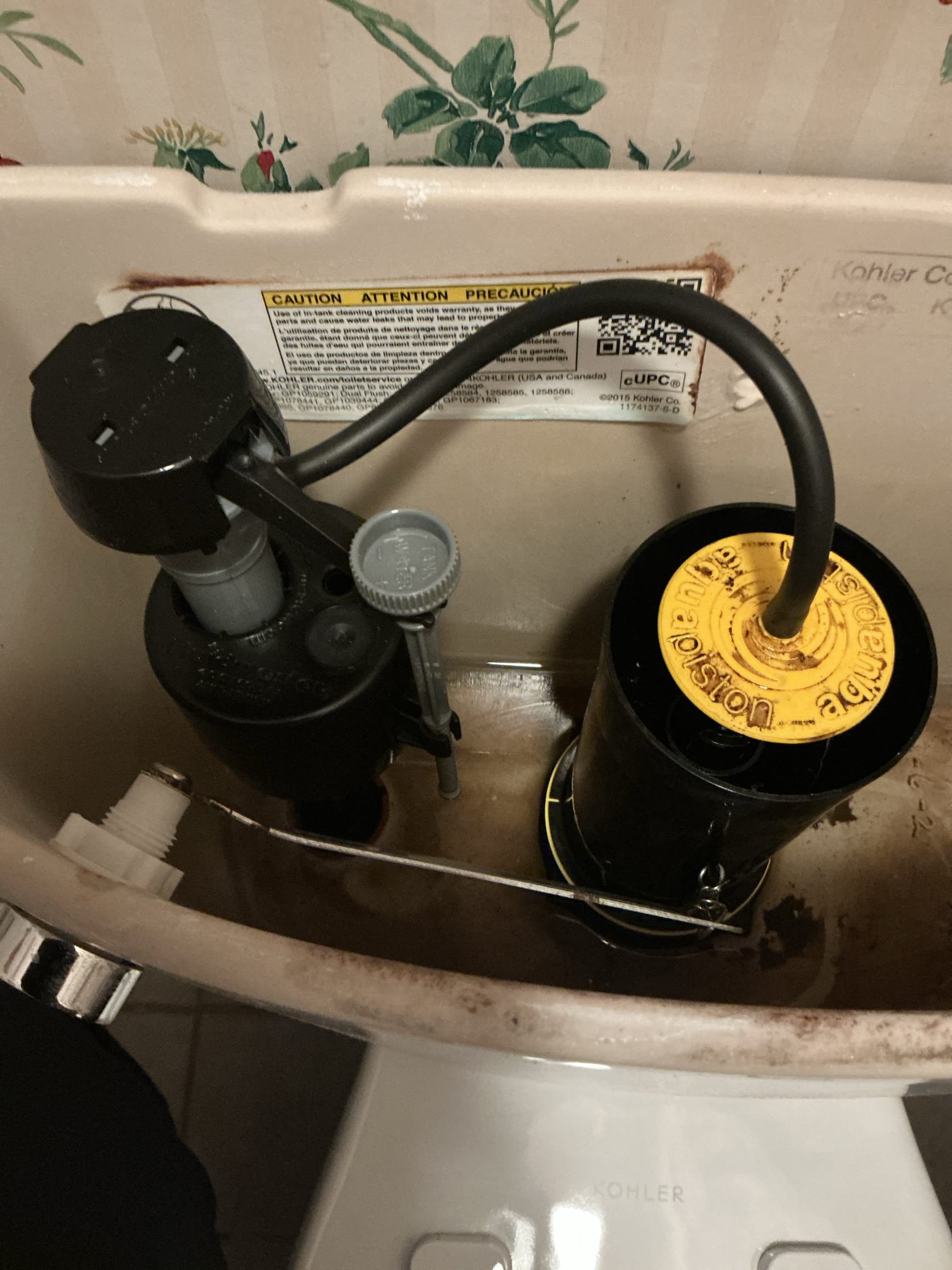 Diagnosed toilet constantly running in master bathroom. Found fill valve not working. Tested pressure in home for any underlying issues. Pressure is at 52. Shut off water for toilet at stop valve. Removed and installed new fill valve, flapper seal, and toilet supply line. Tested toilet for proper operation. Cleaned work area 