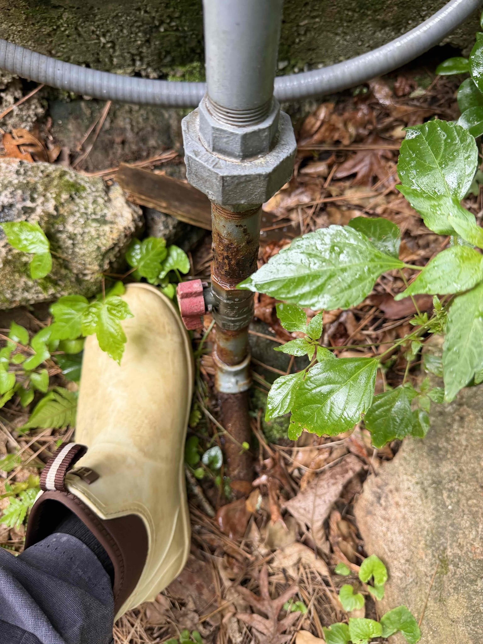 Customer stated that gas company found gas leak by meter. Tested and found  2 leaks in gas line going to pool heater. Went ahead and made repair on gas line and also reworked gas line so if need be it can be serviced in future. Tested repair and there was no leaks present at this time. Painted repair and cleaned up work area. Stated to customer that in order to check underground line for leaks we will need to do pressure test. Also by pool heater found corroded gas pipe that will need to be replaced in future. 