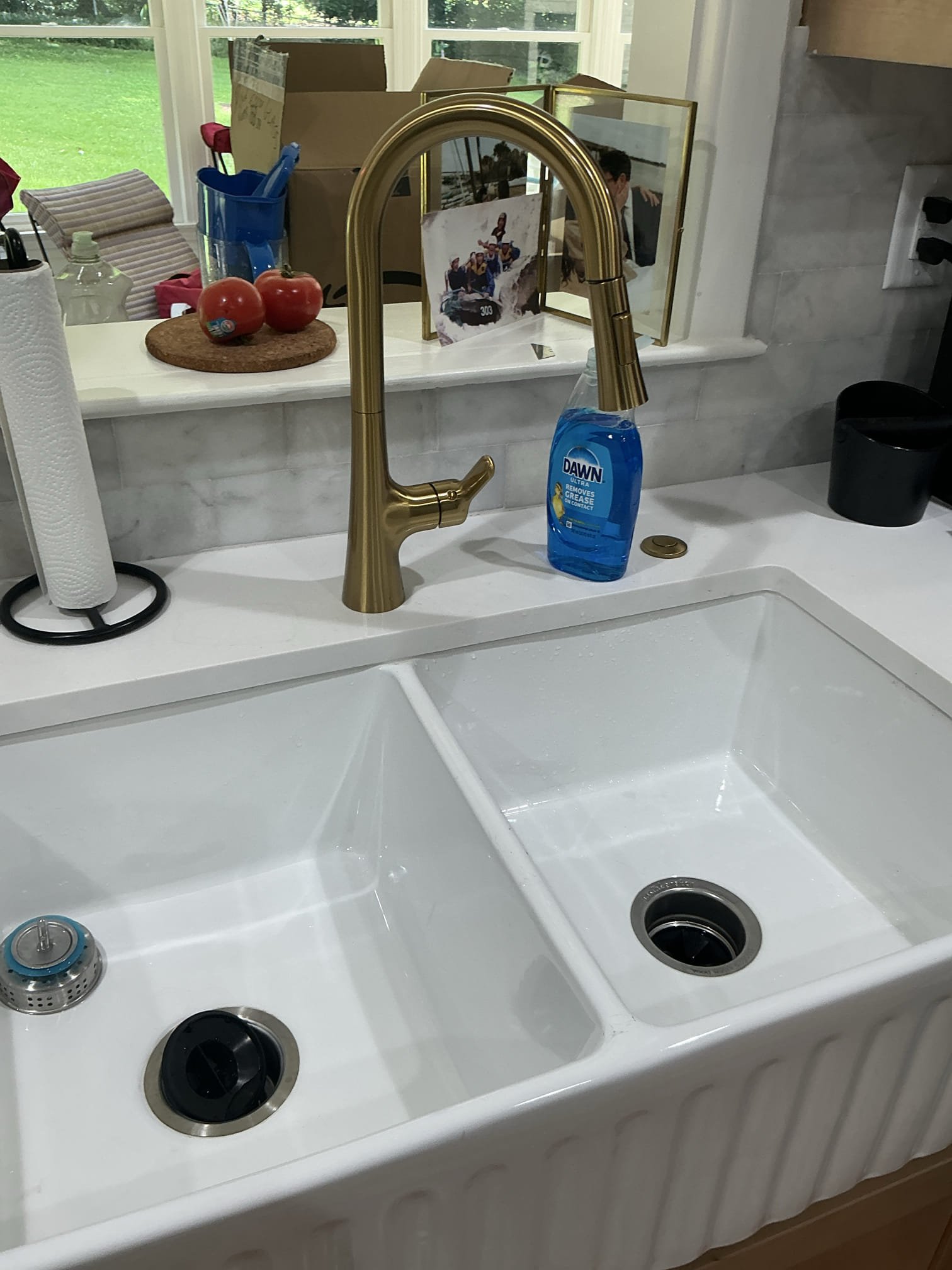 Shut off water to kitchen faucet from stops below. Removed old kitchen faucet and installed new customer supplied kitchen faucet. Connected water lines and secured faucet. Turned on and tested for proper operation and leaks. No leaks found after work completed. Cleaned work area 

Left estimate for pressure regulator replacement. Currently pressure is at 92 psi. Tested thermal expansion tank and it is still working properly.