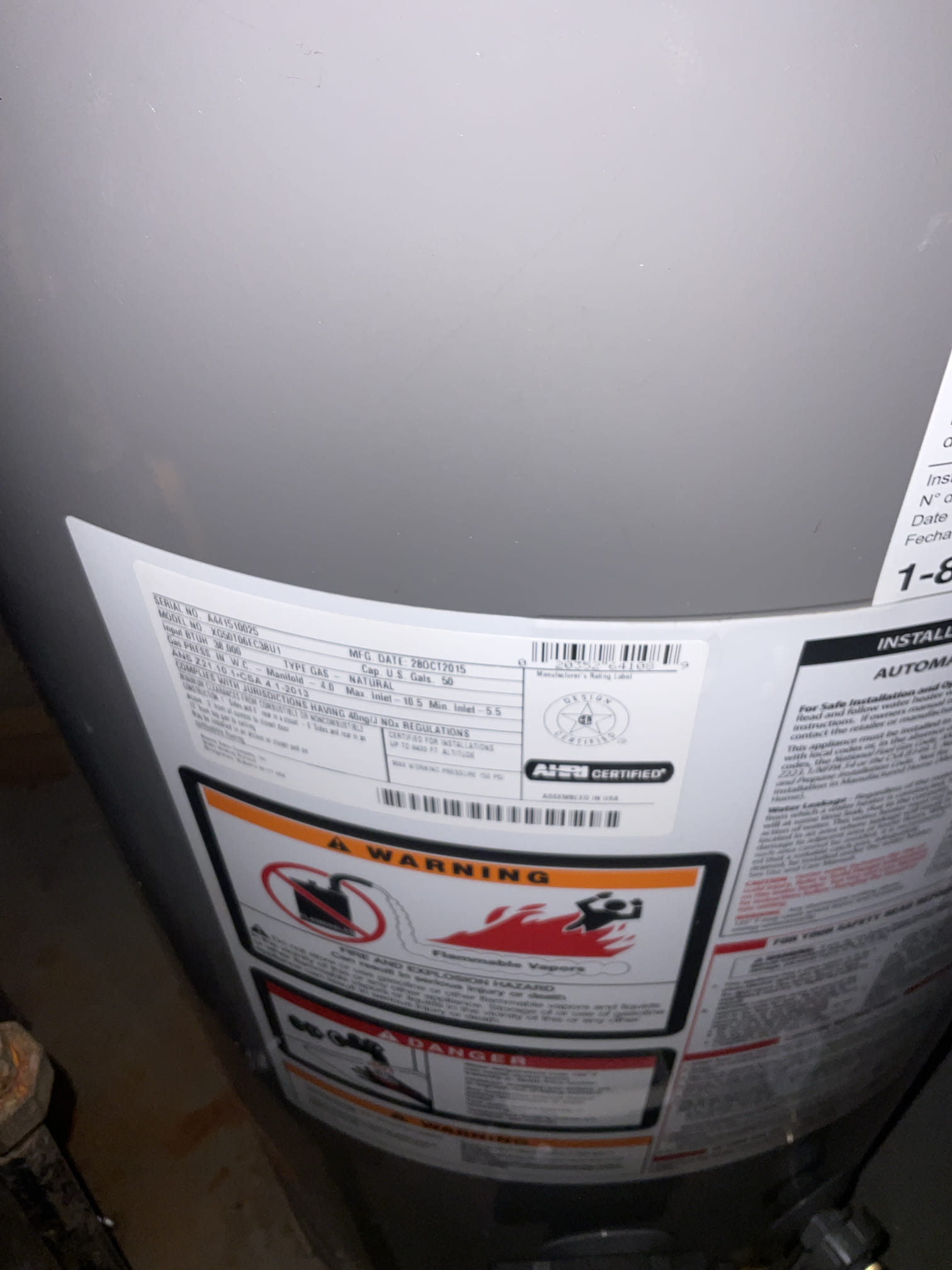 Replaced a old 50 gal gas water heater , add pan , expansion tank and water shut off valve 