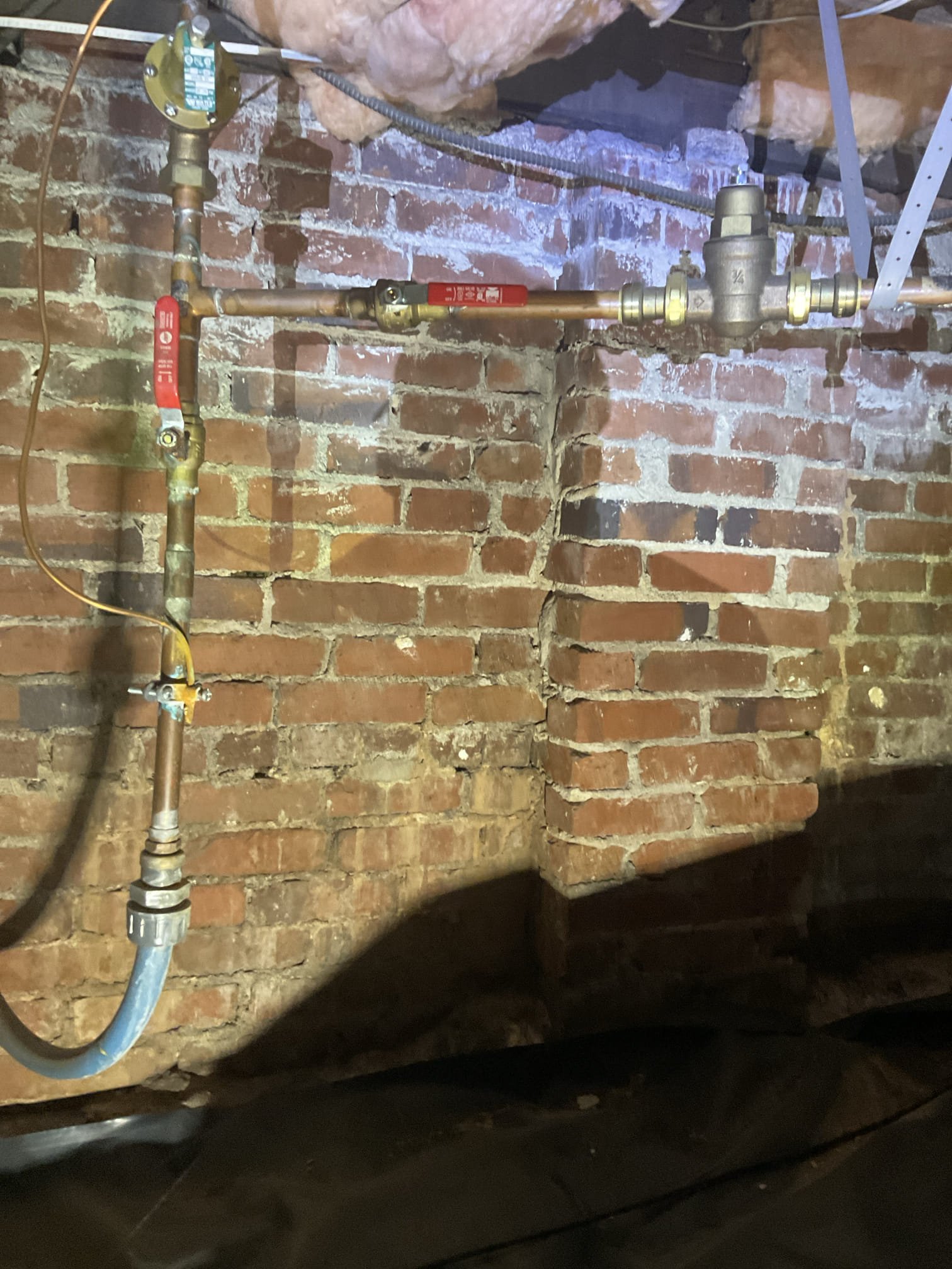 Replaced a old galv / blue poly water service line from water meter , bore under the sidewalk , installed 1” pex pipe with shut off and box after water meter , new hole drilled thru foundation connect to existing copper pipe in basement. 