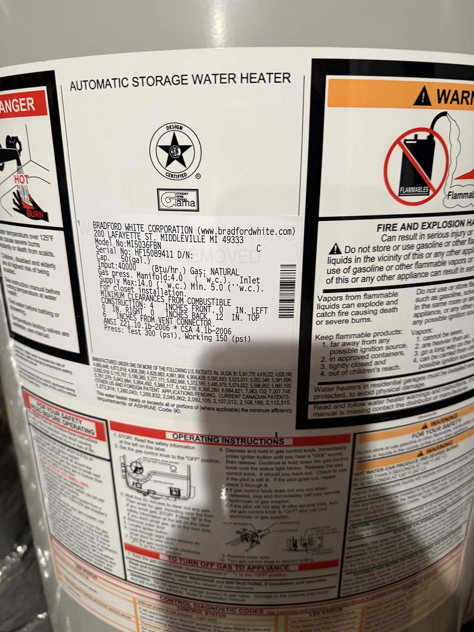 Water heater busted upon arrival. Customer stated when she came down stairs this morning the water heater had busted at the bottom. Informed customer the only option is to replace the water heater, when checking pressure found it to be 140 psi. Informed customer the PRV had also failed and I would recommend replacing. Gave customer estimate to replace water heater and PRV, customer stated she only had the money to do the water heater right now. Informed customer with that high of pressure there would be no warranty on the water heater. Installed new water heater, pan, stand, expansion tank, and shutoff valve. Turned water on to check for leaks and found no leaks. Fired up water heater. Water heater is fired up and working properly, no leaks upon departure. Customer will have hot water in 45 minutes to an hour. 