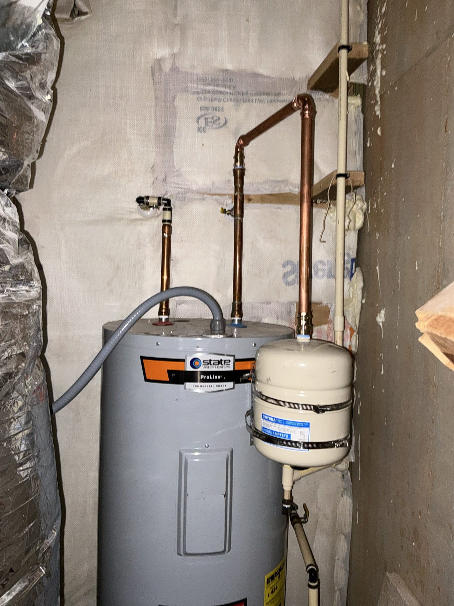 Diagnosed couple fixtures in guest home not getting proper flow. Tested pressure and pressure was 78psi. Found restriction at fixtures themselves, Disassembled shower heads and aerators from faucets and cleaned out all debris. At same time flushed heater and cleared lots of debris and buildup from heater tank. Tested fixtures and proper flow restored.


Shut off water to heater and drain down. Remove ruptured thermal expansion tank and install new thermal expansion tank with mounting bracket. Secure and test for proper operation and leaks. Clean work space.
