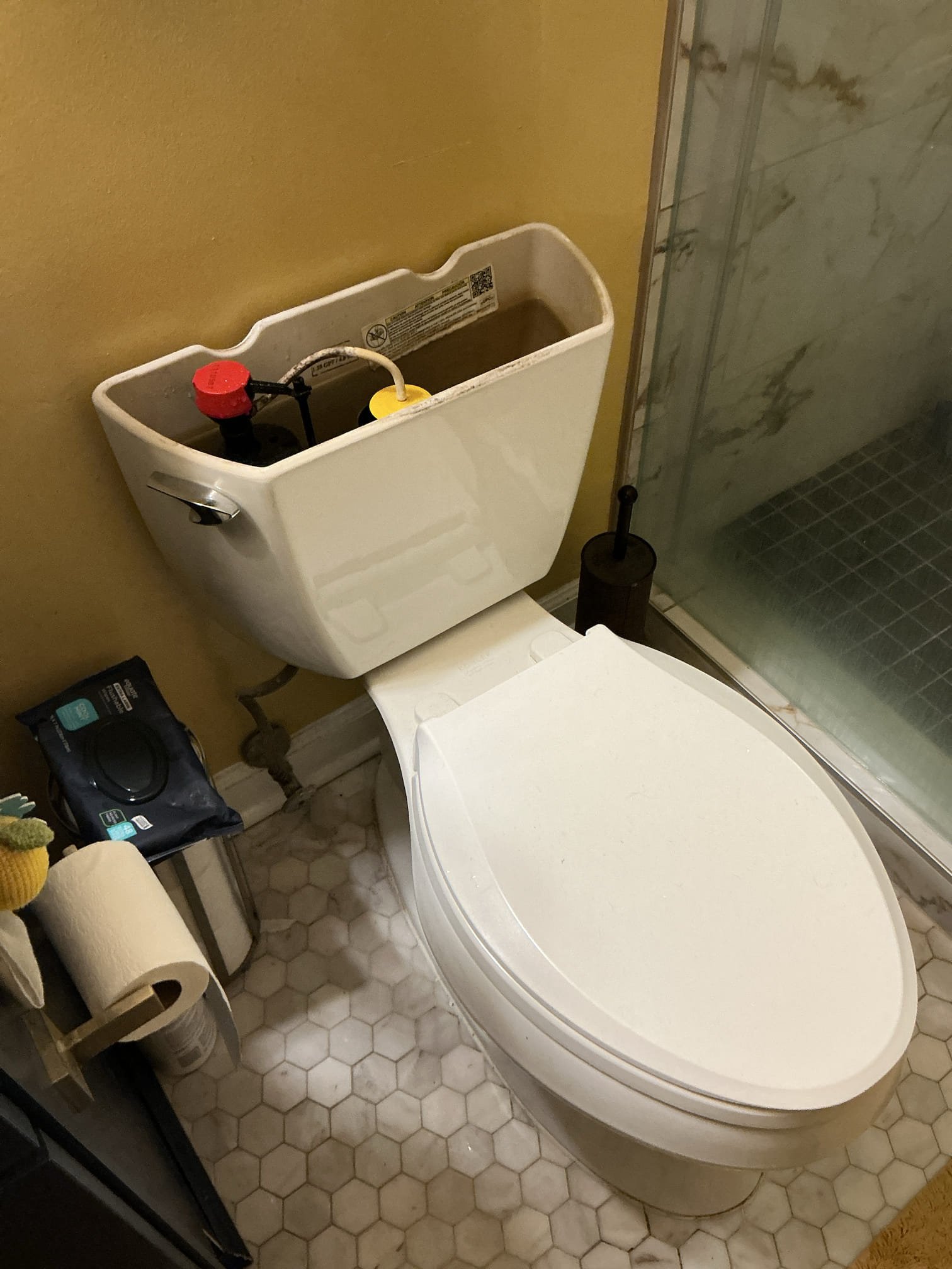Shut off water to toilet on lower level. Remove all internal parts. Install new fill valve, flapper seal, and toilet supply line. Test for proper operation. In upstairs master bathroom shower, run snake to clear drain, currently drain is draining slow and backing up. Clear drain and test for proper operation and drain. Clean work area. Sign up with win with Chen!