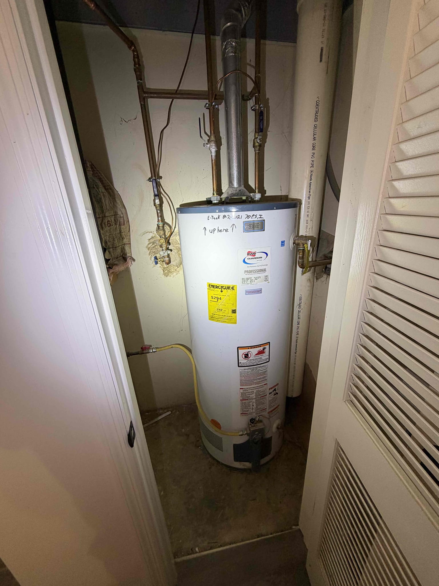 This customer I came out to their home to figure out if they have a low water pressure issue in the home. The water pressure is reading at 55 psi and when a drop test is performed the pressure drops down to 50 psi that is indicating that the pressure reducing valve is working properly. In addition to that the customer has two water heaters. The first water heater is a tankless water heater in the upstairs that water heater powers, the right side of the home and then there is a tank of water heater in the basement that powers the left side of the home. Additionally, I can’t find an issue with anywhere that is low water pressure. The pressure on the house seems fairly normal now the tankless did throw an error code. However, it has disappeared and wasn’t there when I was on site. It is a ream water heater so there could be a problem potentially a clog in the Inlet filter however it is under warranty through reliable. At this time, I left an estimate for the replacement for the unit in ba