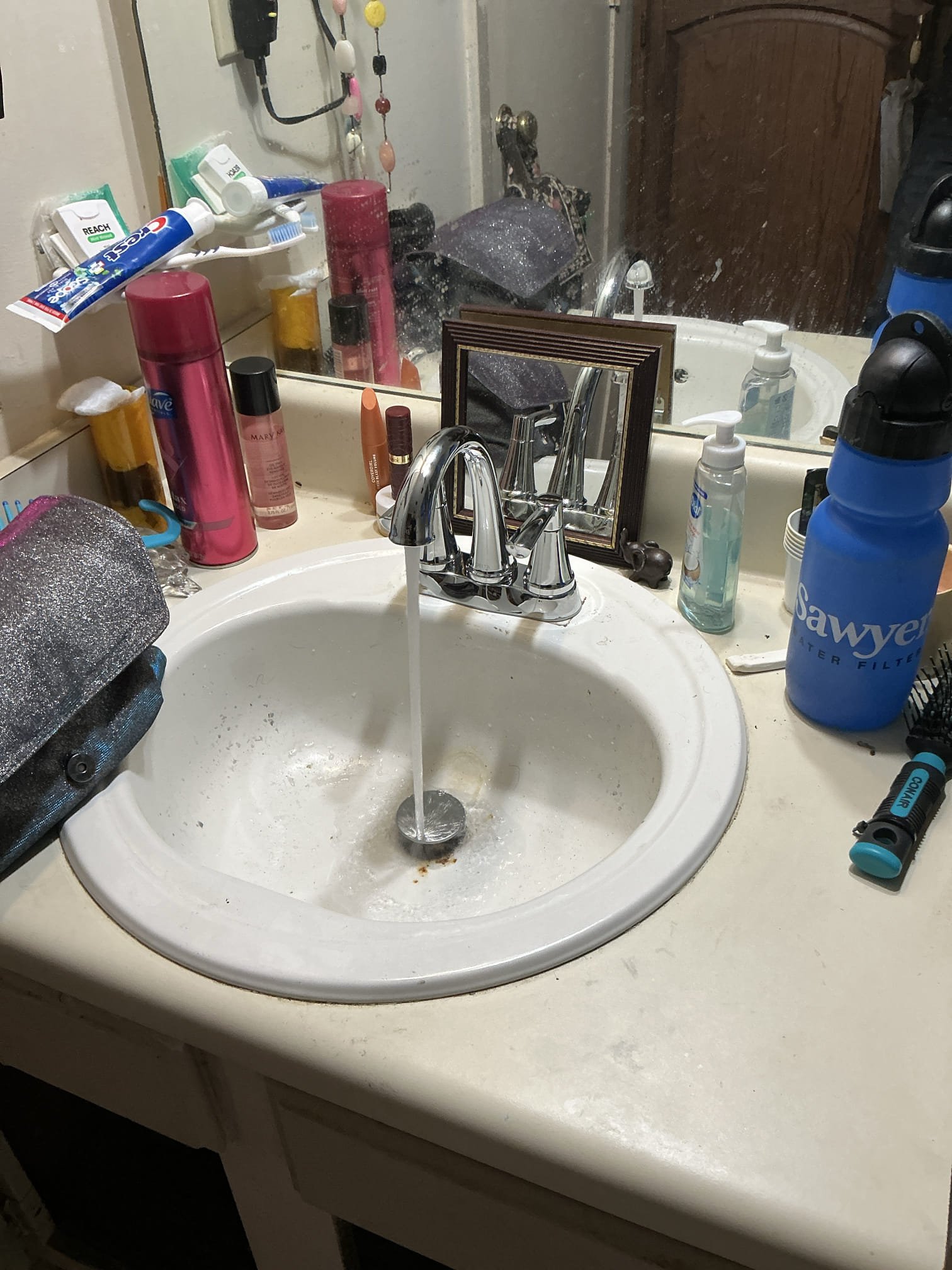 In upstairs bathroom shut off water to old toilet and lavatory faucet. Remove both fixtures. Provide and install new 2 piece toilet and lavatory faucet. Install new toilet with new wax ring, toilet bolts, and toilet supply line. Install new lavatory faucet and drain with new supply lines. Test all work for proper operation. Clean workspace 