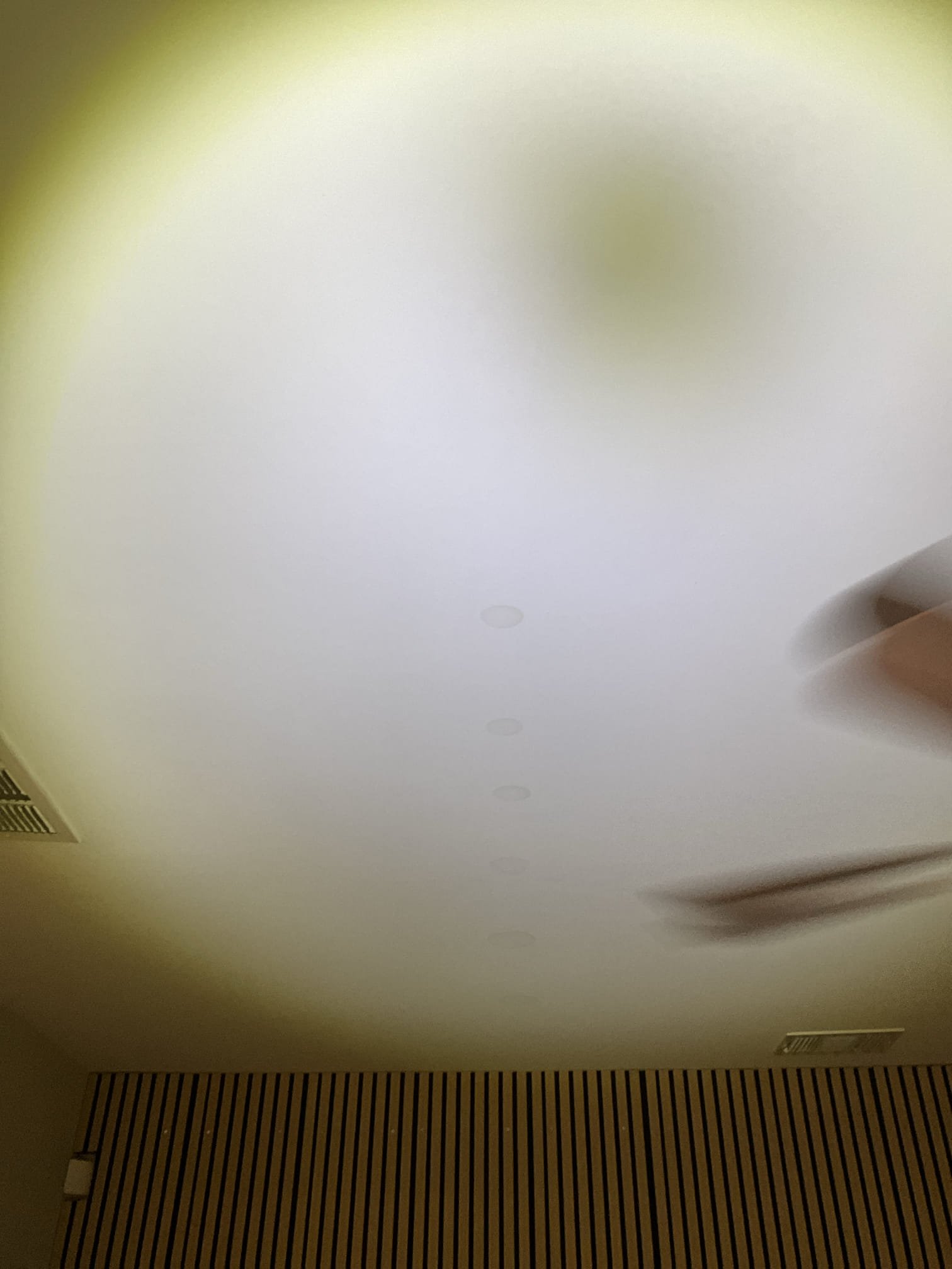 Customer had water stains in ceiling where nails connect drywall to floor support for the floor above. Ran a horoscope and IR camera initially to mitigate additional damage to the ceiling. Was unable to definitely very source of water da,age. Cut drywall and found all plumbing above to be dry. Ran the tub for 15-20 minutes had customer run a load of laundry and verified no obvious leaking in the surrounding plumbing. Customer had a social event with a lot of condensation in the air that customer stated could have contributed to a high humidity event as a the cause. See no evidence of a plumbing related leak at this time. Recommended the customer keep the ceiling open for a week or two and use the water as normally to ensure nothing appears after this initial testing. 