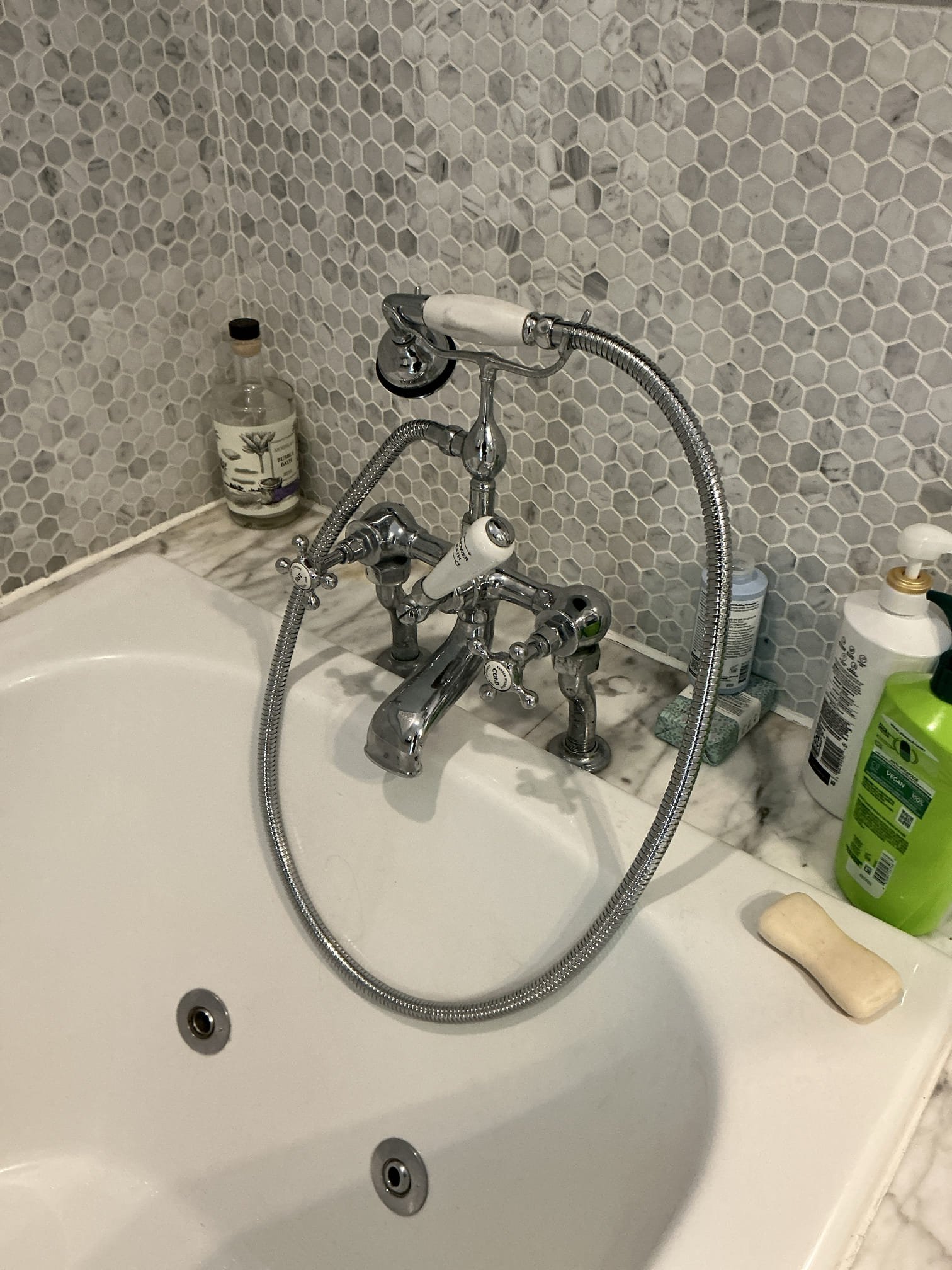 Shut off water to home and drain system. Remove Roman tub diverter handle and cartridge. Install new special order cartridge and spray hose customer supplied. Install and test for proper operation and leaks. Clean workspace 
Shut off water to home at the meter. Drain down system and remove hose faucet stems on both backyard faucets. Rebuild frost free hose faucet and one traditional style faucet with new gasket and seals. Test for proper operation after repairs. Clean workspace 