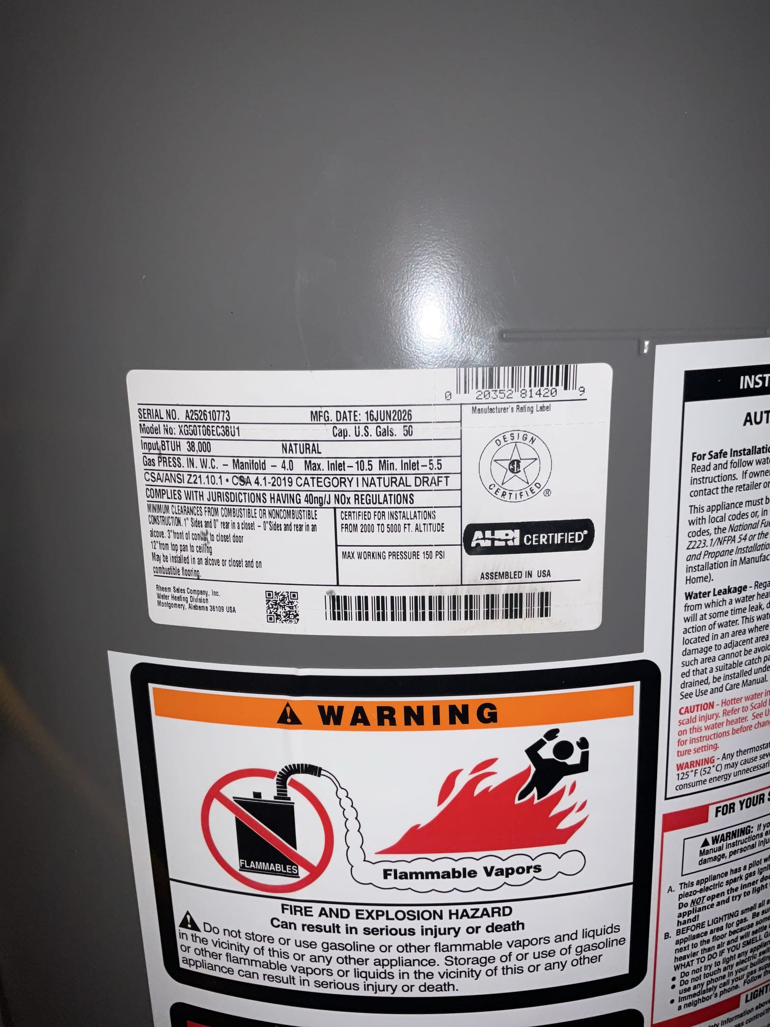 Replaced a old 40 gal gas water heater , supply and installed a new 50 gal gas water heater , pan , expansion tank , discussed and sign up membership 