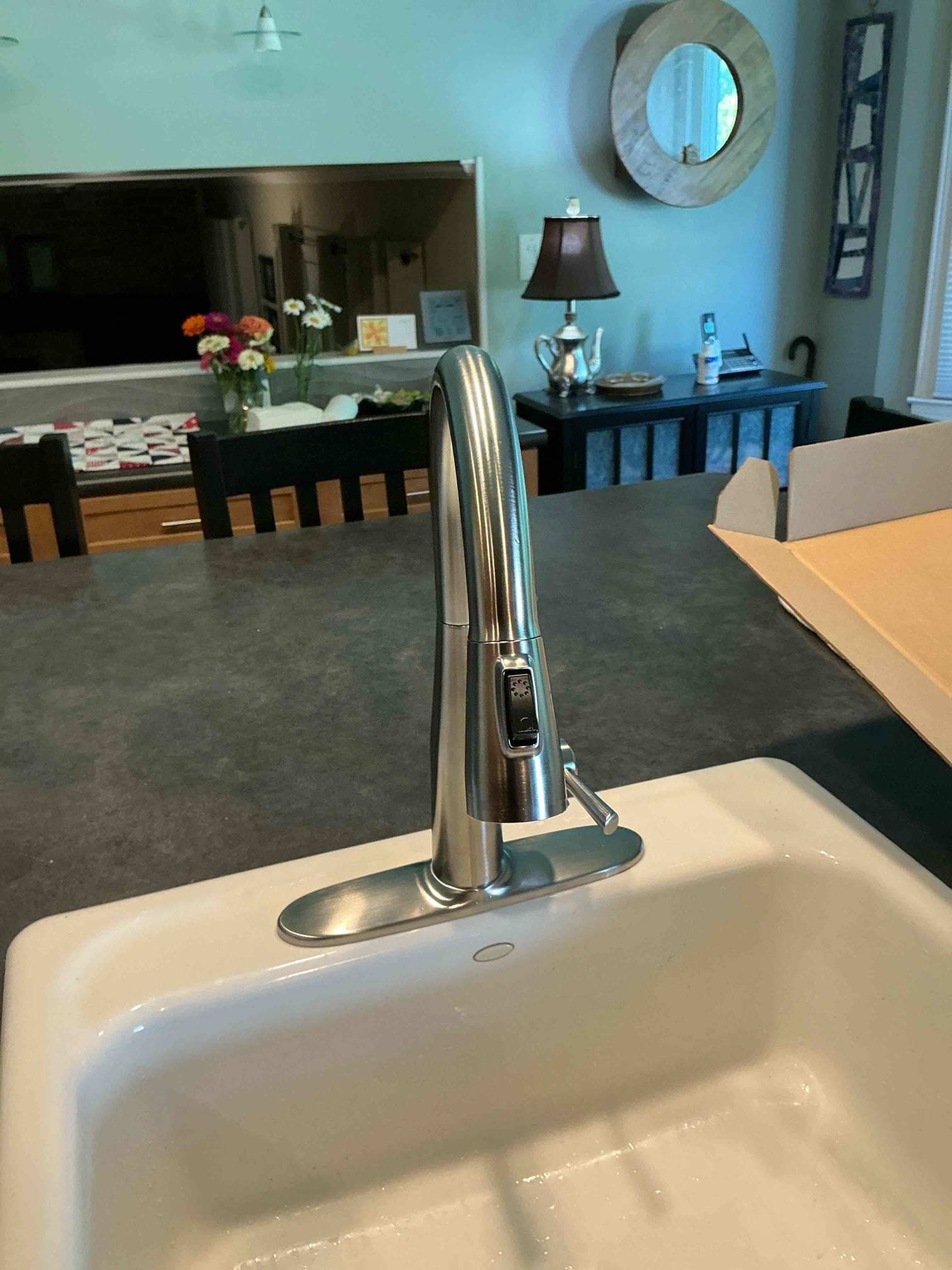 Installed customer supplied kitchen faucet, thoroughly checked for any leaks everything is working upon departure