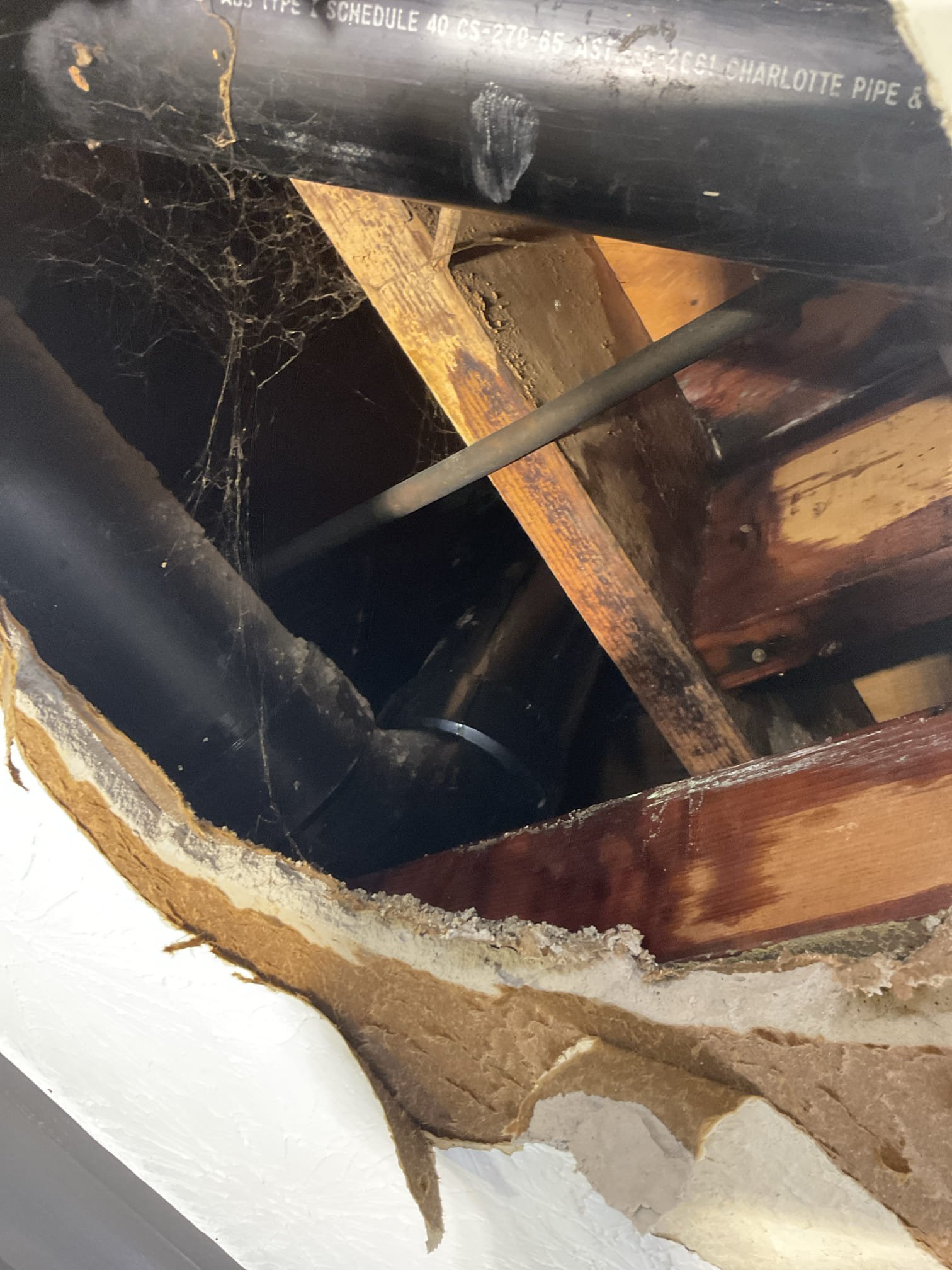 Openned ceiling below master toilet , checked leak is from under the toilet , we replaced an old toilet today with a western round toilet stopped leak . 