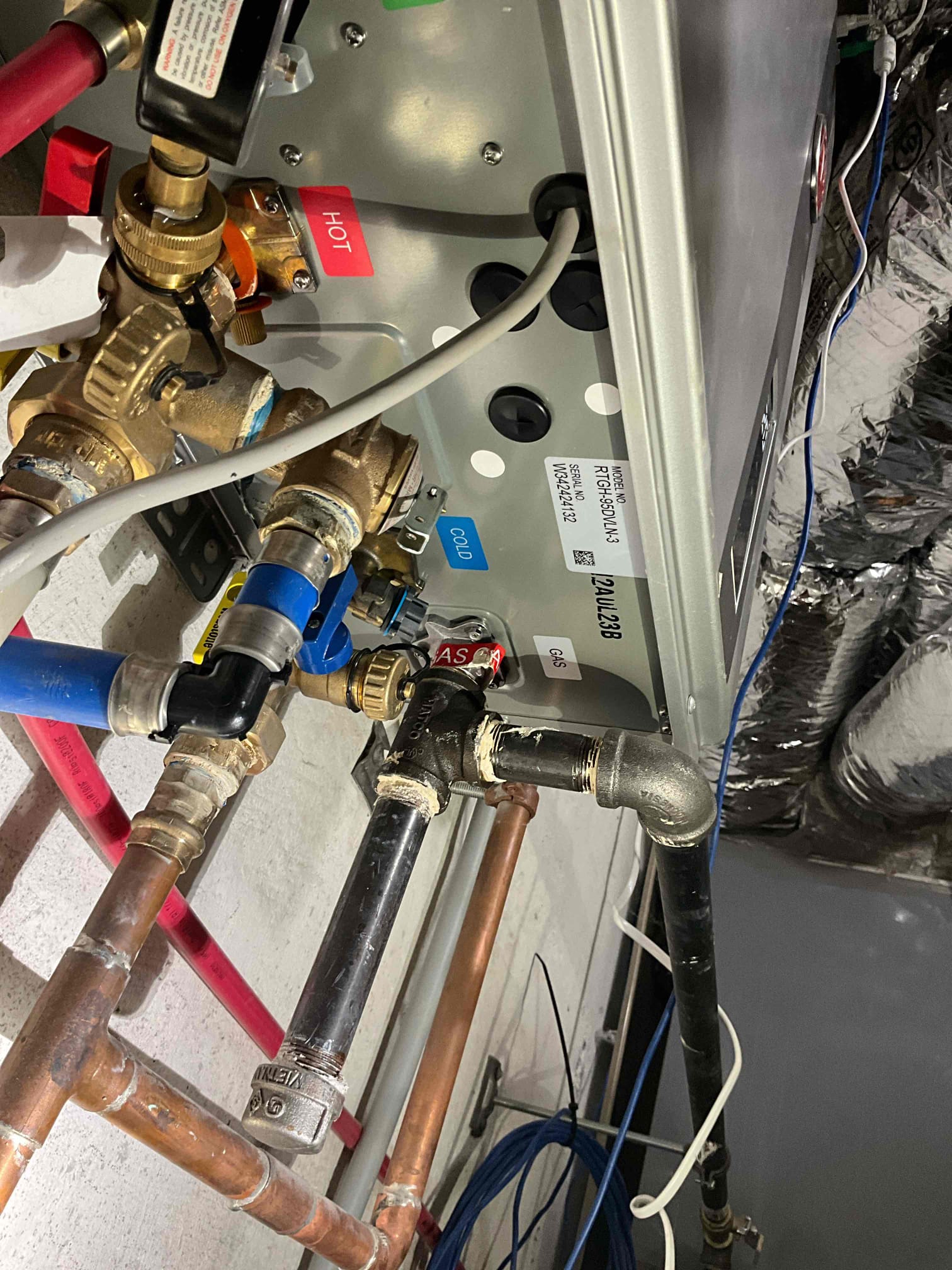 Came out for multiple issues. Sewage ejection pump backed up over the weekend. Was working normally when we arrived. Ran the pump through multiple cycles to ensure pump and float were working. The vent for the pit was installed with an AAV. This style system cannot be installed with an AAV and must be atmospherically vented. Back up likely occurred due to the system getting air locked. Left quote to install vent to the outside of the home. Tankless water heater needed a new valve kit and the condensate drain replaced. Left quote for a new PRV as water pressure is at 100 psi inside the home. Hose bib in the front of the home needs a new handle. Emailed quotes over.