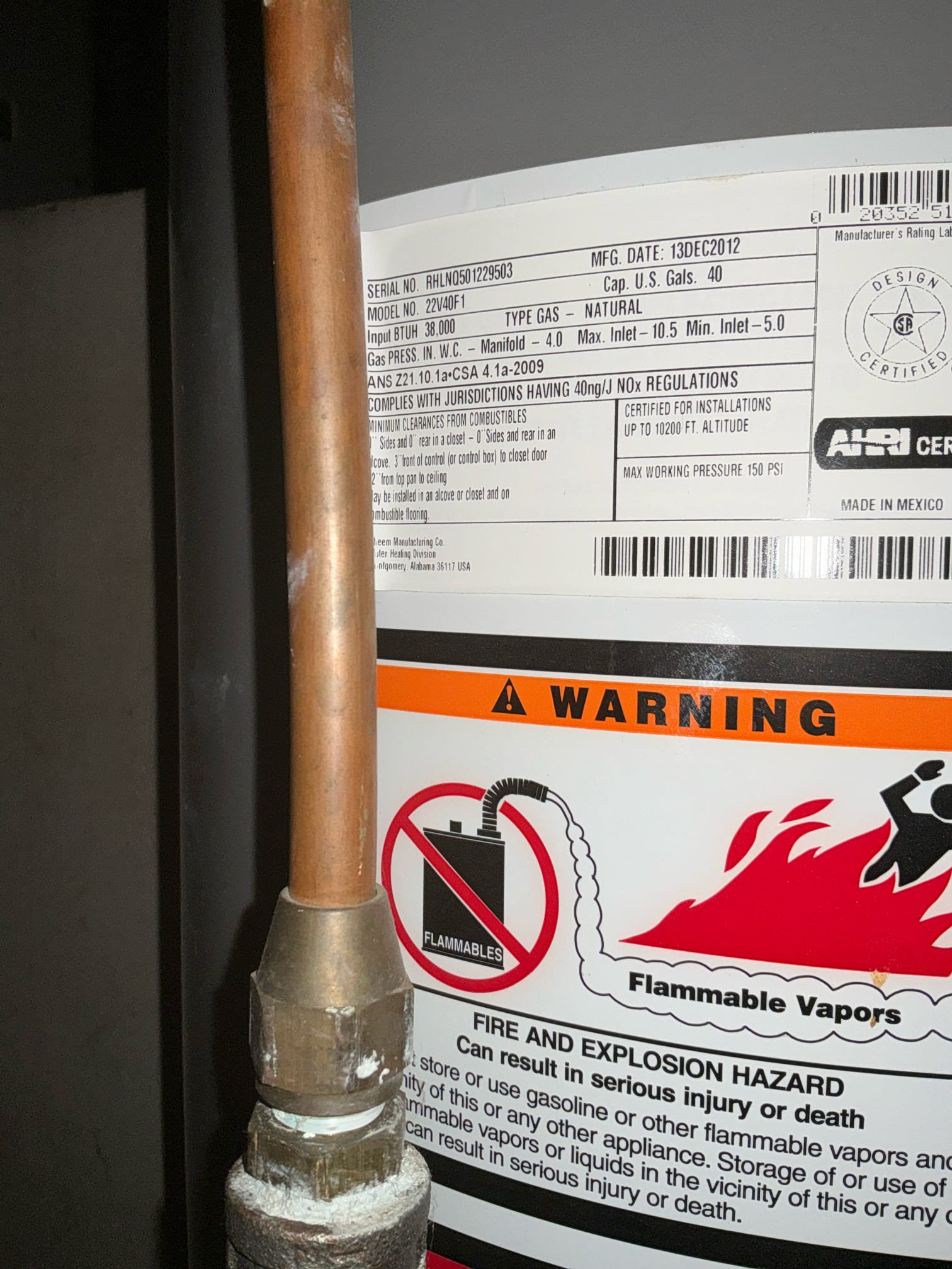 Found moisture around disconnected kitchen drain line in wall. New kitchen drain goes through floor with pvc. Water heater is from 2012 and the water pressure is 95 psi. Gave estimates for replacement 