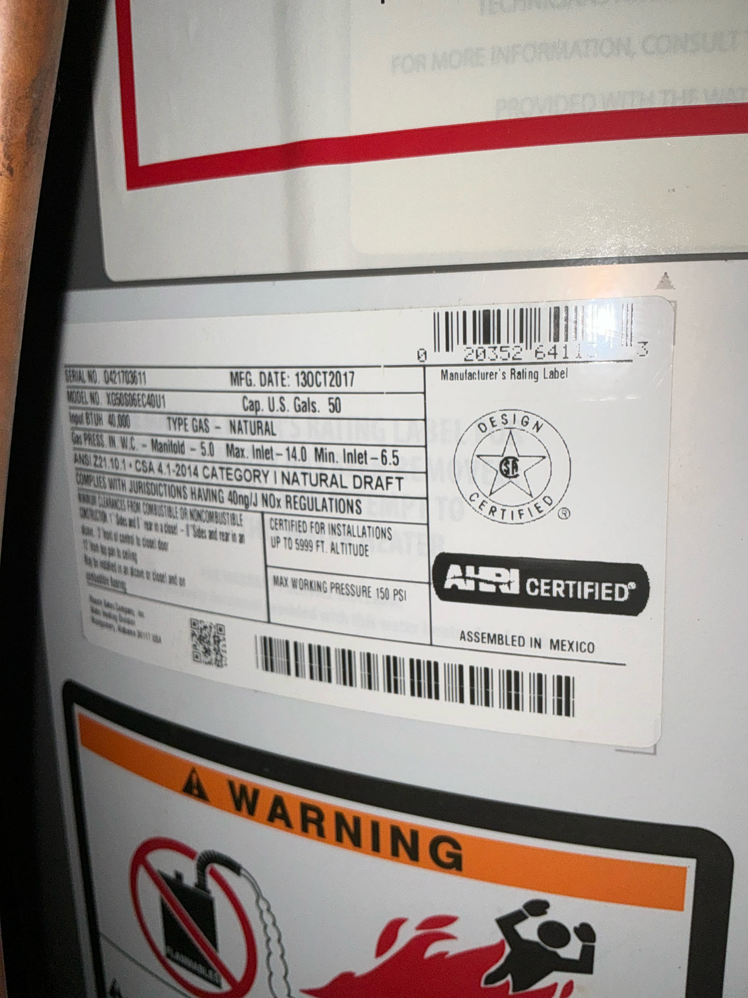 Found water heater in crawl space leaking. Found water pressure at over 100 psi. Replaced water heater in crawl space with new 50 gallon gas set in new water heater pan and new thermal expansion tank. Replace Prv in crawl space and left pressure at 65 psi. Tested and left everything in good working order.