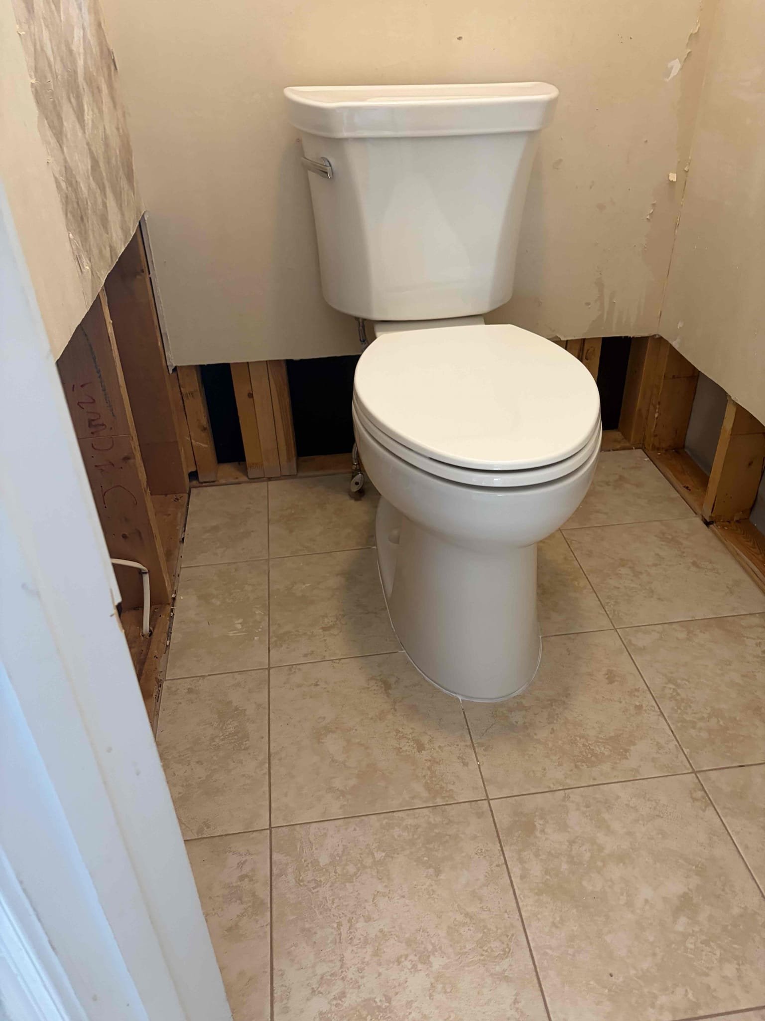 Upon arrival, customer wants us to install customer supplied toilet. Provided customer estimate, customer approved estimate. Installed new customer supplied Kohler toilet also installed flange spacer. Tested toilet, toilet is working properly and not leaking at departure. Caulk around base of toilet. Also caulked around other upstairs toilet. No leaks at departure. 