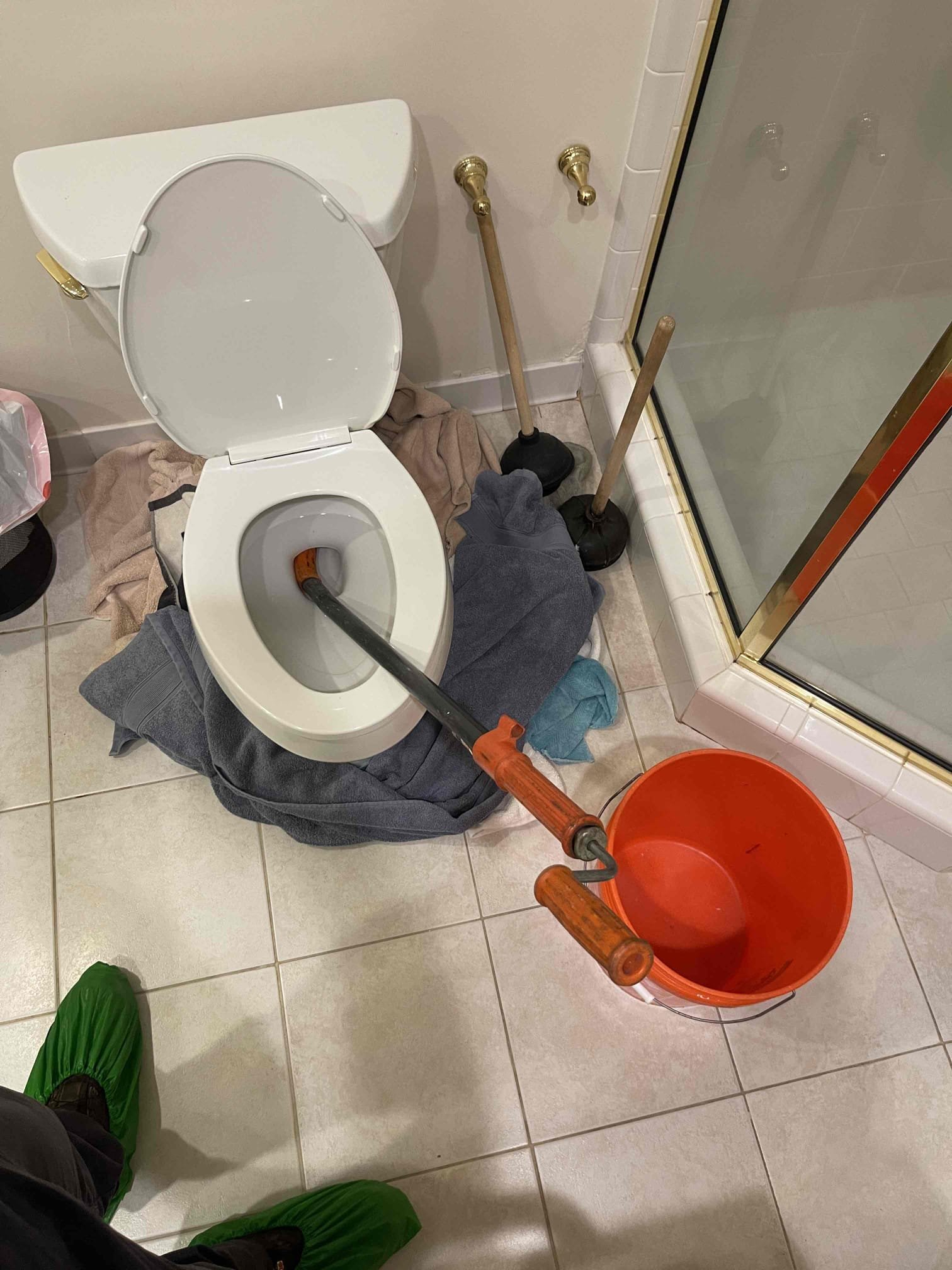 Came out for a bathroom in the basement that was having problems. Customer was unsure if it was the pump or the toilet. He said he has 10 grandkids that all use that bathroom when everyone comes over. Flushing the toilet did cause water to back up in the bowl. Ran the other fixtures in the bathroom and verified at the sewage ejection out that water was making it to the tank, and the pump was cycling and clearing the pit. Deduced it was an issue with the toilet. Gave the customer the possible outcomes we would have to do to address the issue and received approval to start by auguring the toilet. Augured toilet and restored flow to the toilet. Tested by flushing paper multiple times to verify it would not back up again. Left quote to replace the toilet and valve to the toilet at a later time. 