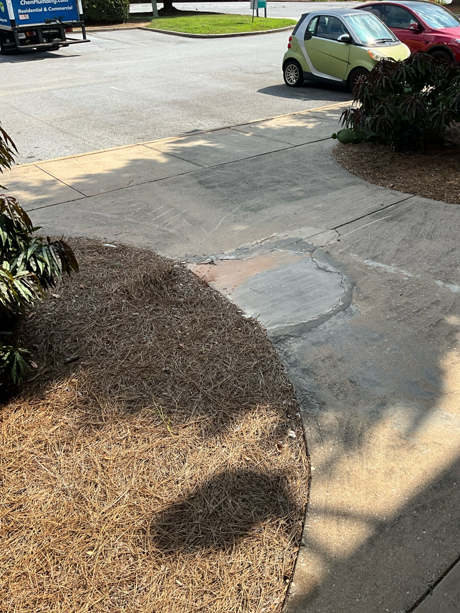 Call for mainline water leak.

Arrived and met with Jimmy on site. He explained that he had massive amounts of water gushing up from the same spot that a repair was performed    about three years ago (under sidewalk near front entrance). 

When I arrived the water was on to the building, but the leak was not evident in the front. Jimmy mentioned that it was leaking a lot, then dried up several hours later.

Inspection findings:
Located break room and bathroom inside building. Jimmy showed me two meter boxes near front vault. He has occupied this building for twenty year, and no other sub units have been present. Meter was open and valves were open.  When testing water, I ran water in break room and multiple sinks, verifying water was not still residual. Water remained pressurized and constant flow throughout. Faucet use in building corresponded directly with meter movement. 

Irrigation lines run directly in the path of concern. Irrigation control panel shows system is off. I was unabl