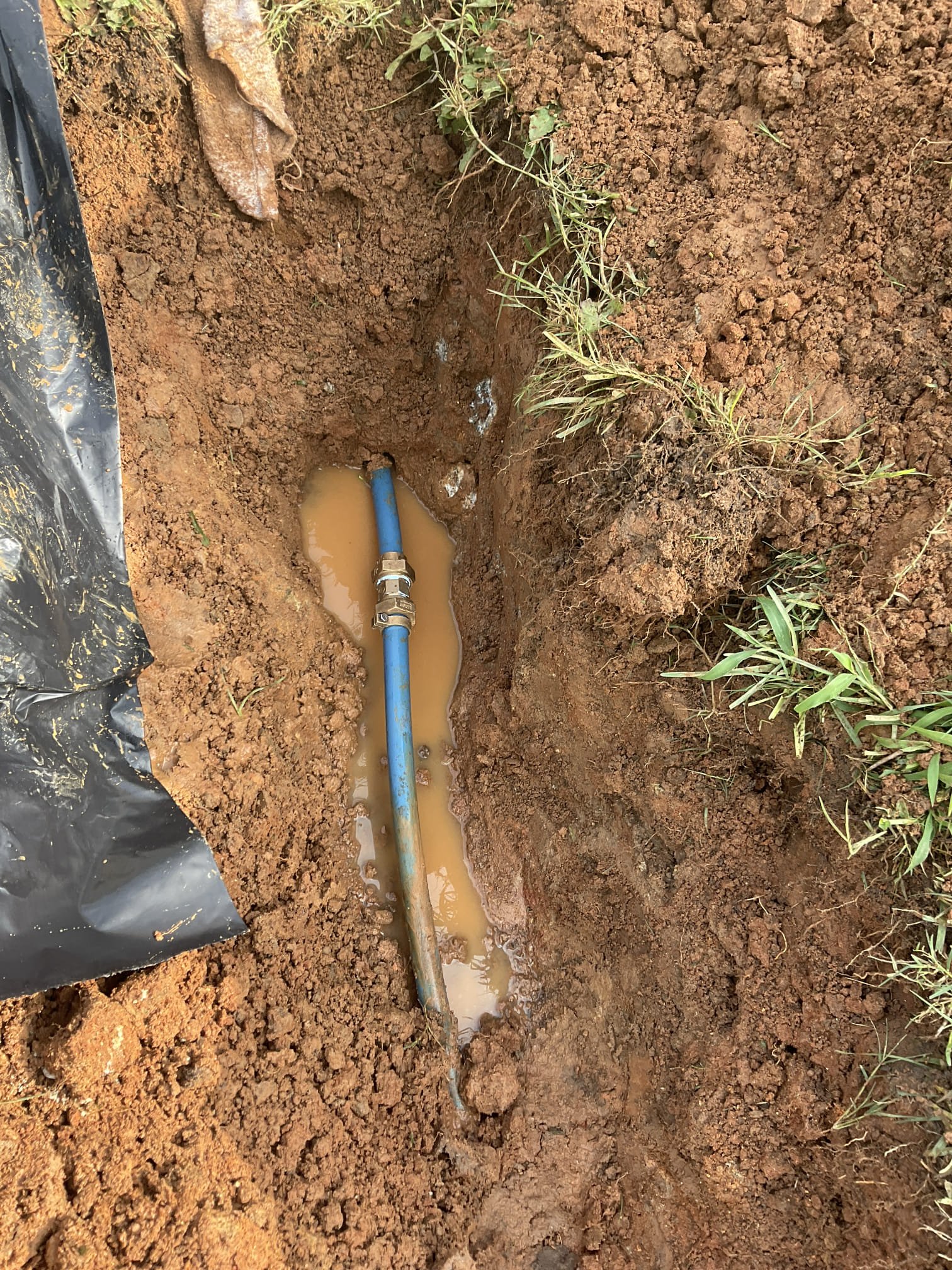 Fixed 1” blue poly line busted leak in the yard with heavy duty brass fitting 