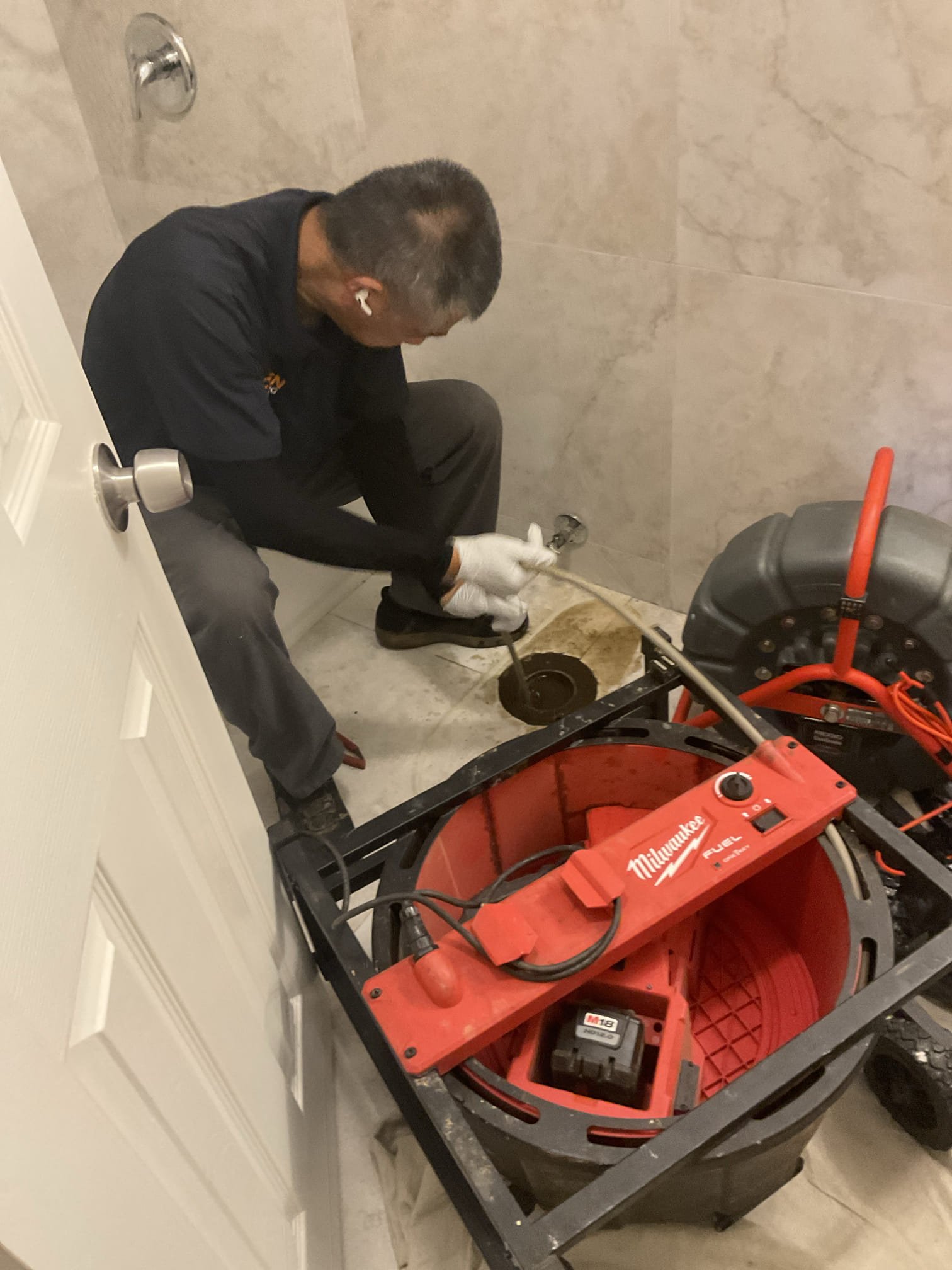 Soft tissue blockage for upstair two bathrooms . Remove toilet cleared blockage with camera inspection 
