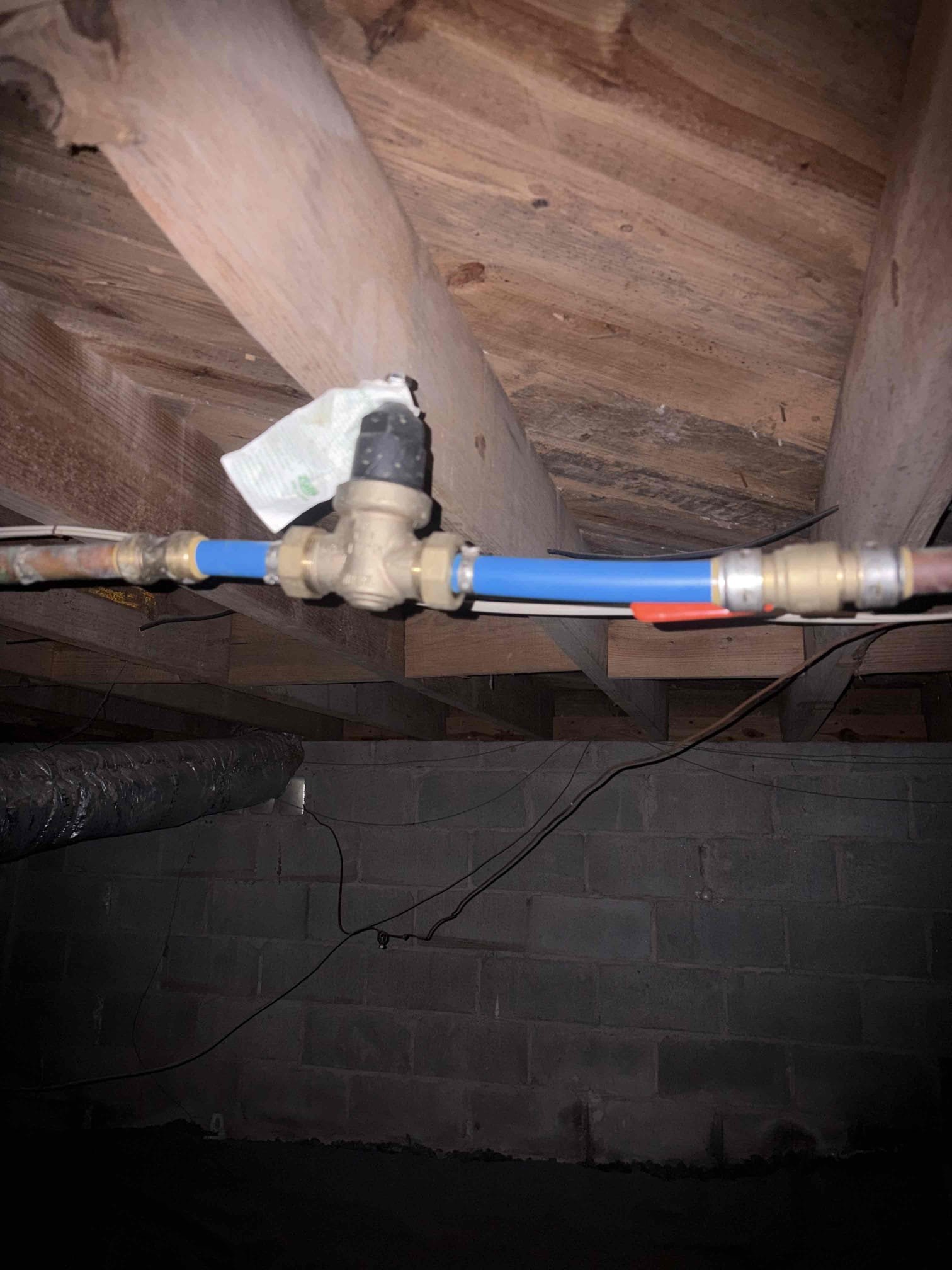 Upon arrival, customer has recently purchased a new stove and needs gas line moved so stove can sit properly. After inspection, notice home water pressure to be 100 psi. Provided customer with estimate to rework gas line and replace PRV with whole home shut off. Customer approved that. Ran new three-quarter black iron gas line. Also installed new gas shut off valve. Replaced shark bite ball valve and PRV with new pro press ball valve and watch 25AUBPRV.  
No leaks at departure.