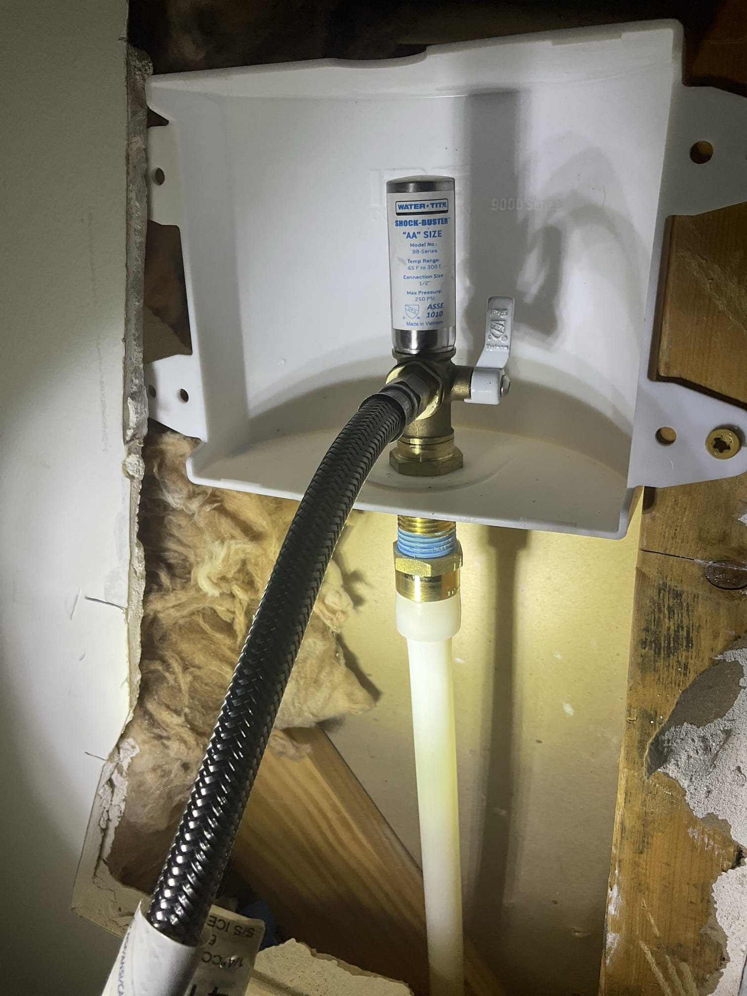 Checked leak behind refrigerator, found a leak where flex hose connected to box , replaced a hose with new one ,no more leaks at this time 