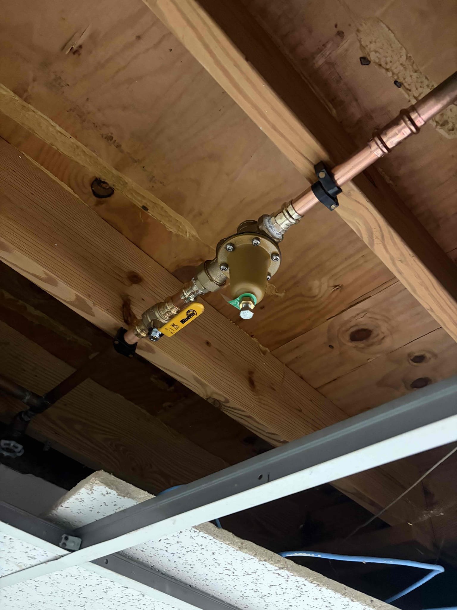 Upon arrival, customer has recently purchased and attempted to install new cartridge in roman tub. Tub is still dripping. Check water pressure, water pressure is sitting at 130 psi. Informed customer we will need to replace PRV. Customer approved estimate. Replace PRV with new watts 25AUBPRV. Also installed new seat in spring for hot side of tub cartridge. 