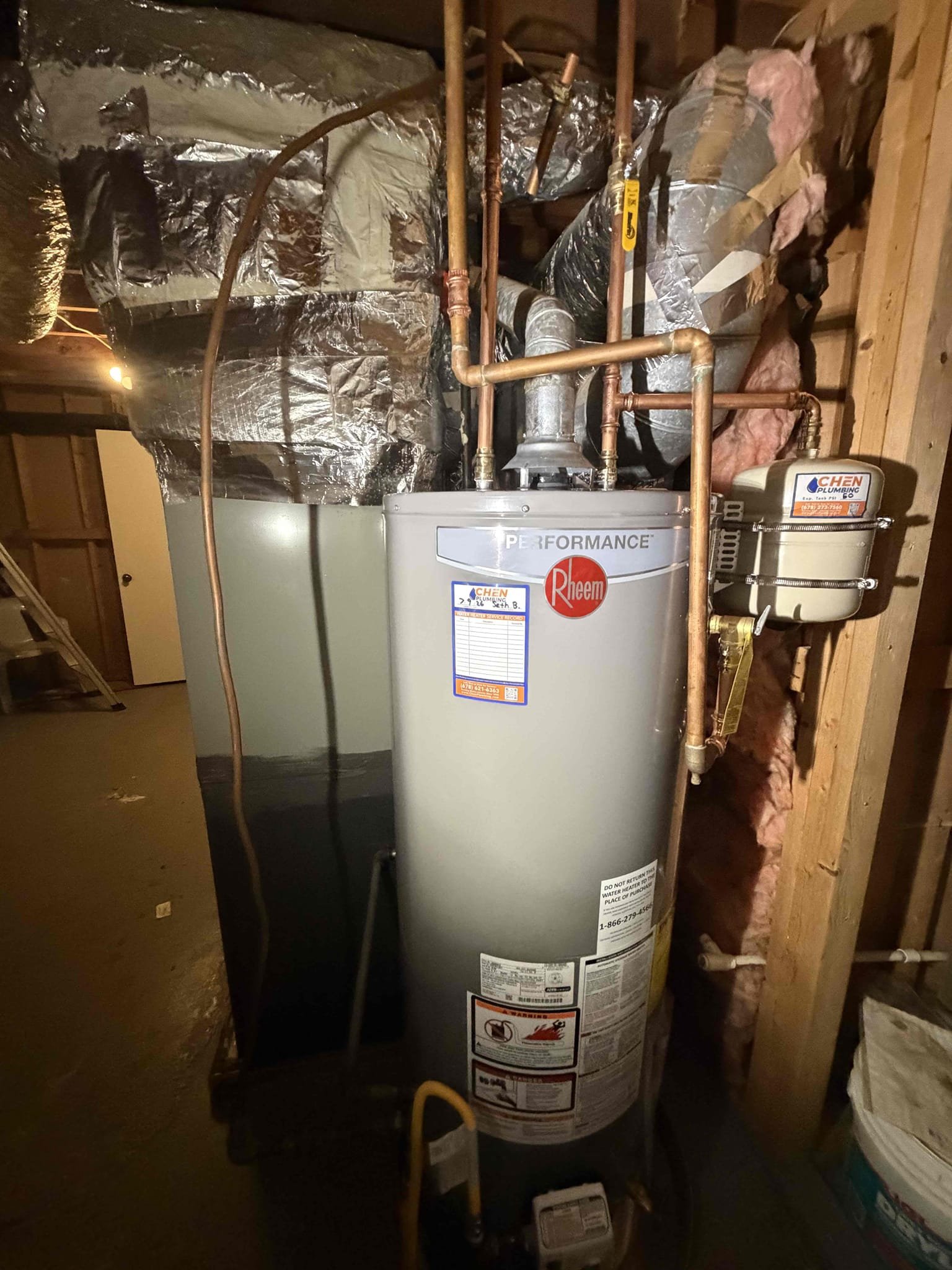 
Upon arrival, customer has leaking water heater in basement. Provides customer with estimate to replace water heater with tankless and tank water heater. Customer approved 50 gallon water heater replacement. Replaced with new 50 gallon gas water heater. Installed new shut off valve and new expansion tank strapped. Also brand new gas flex line with new gas shut off. Installed water heater in new pan. Water heater is lit and working properly at departure. Also replaced PRV and whole home shut off.