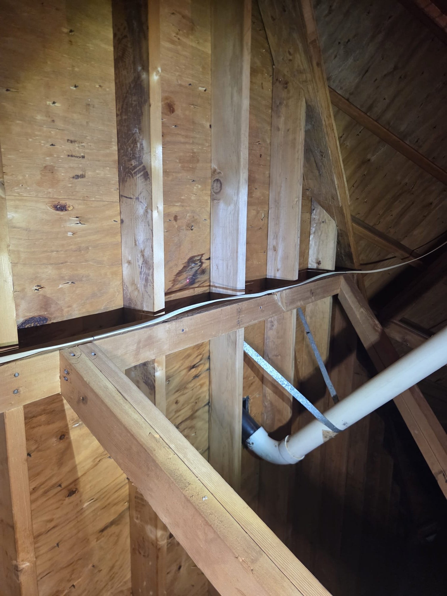 Call for leak in ceiling.

Found leak to be coming from vent in roof serving 3 inch pvc pipe.videos attached for roofing contractor.  We also noticed two other areas of wood that appeared to be damaged by water,  and a poorly insulated hvac line that's dripping on to gas line and floor.

I discussed findings with customers and they advised us that they have roofers already scheduled to come out. 

Notes for roofer roofer: went up ladder and behind hvac unit.  3 inch pvc line leaks from vertical span. Above water heater is damaged wood. Also above pvc line has a small damaged spot.


Notes regarding water quality and filters

https://www.ewg.org/tapwater/

Virginia Tech - Cobb County Pinhole Leak Report 3-13-2018-Final.pdf https://share.google/iX11T6C30JC2C9LEA