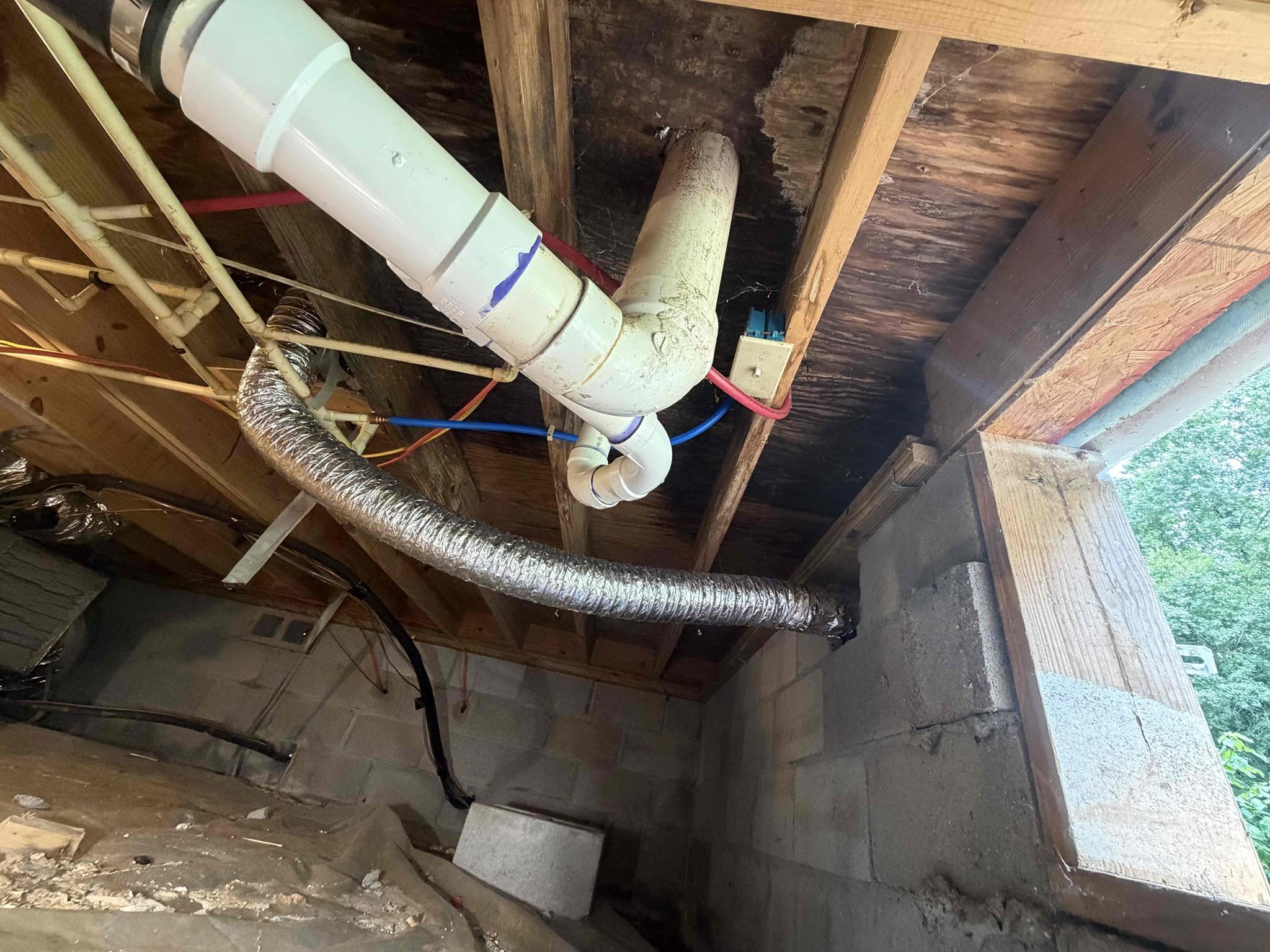 Upon arrival customer states they’re experiencing a leak when washing machine is draining. Leak is coming from inside the walls. Also, home water pressure is currently sitting at 130psi. Informed customer we will need to replace Prv as well. Customer denied estimates at this time.