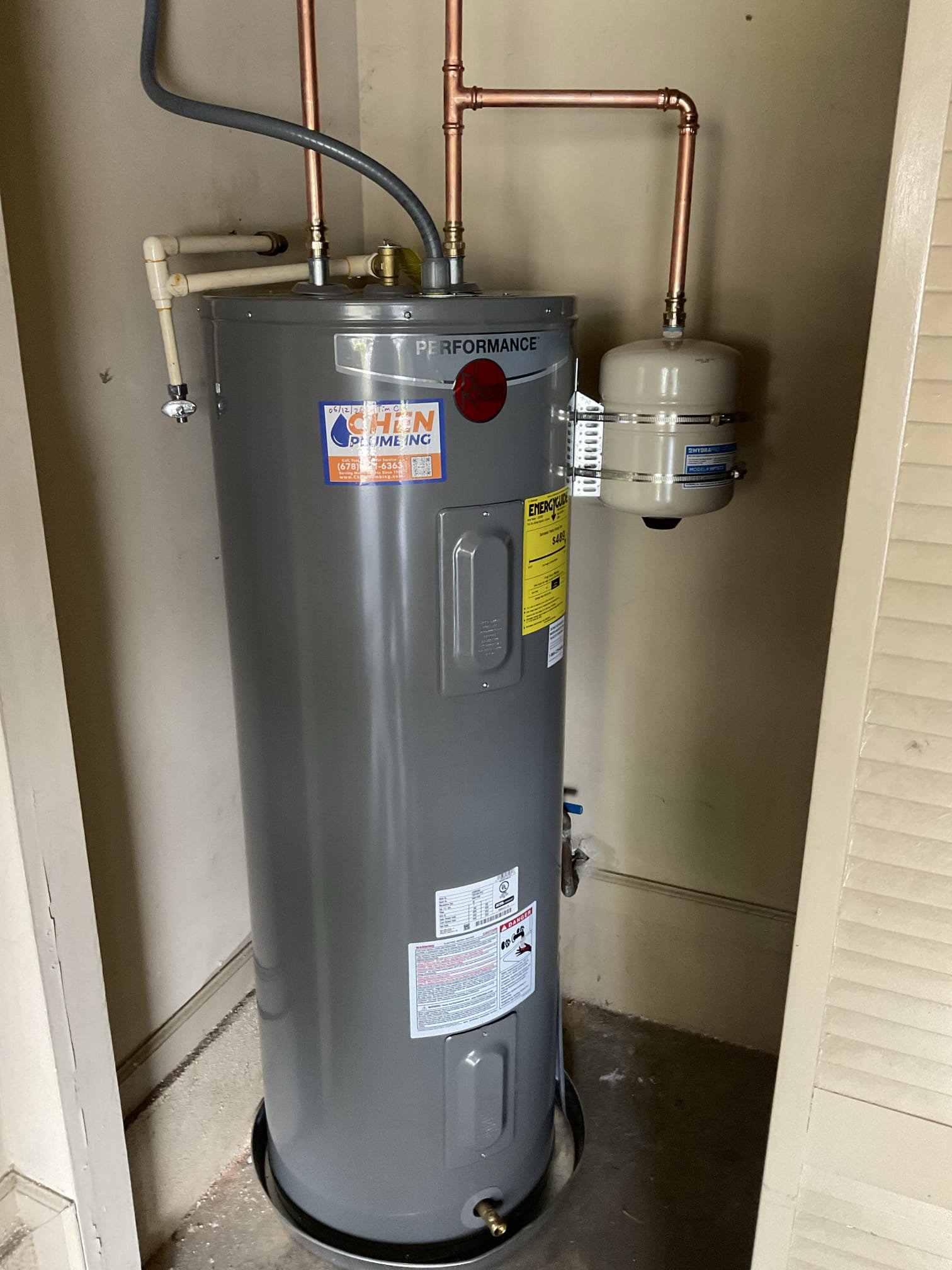 Removed old 40 gas tank water heater was not installed by code , safety issue , supply and installed a 50 gallon electric water heater , electrical breaker , disconnect box installed 