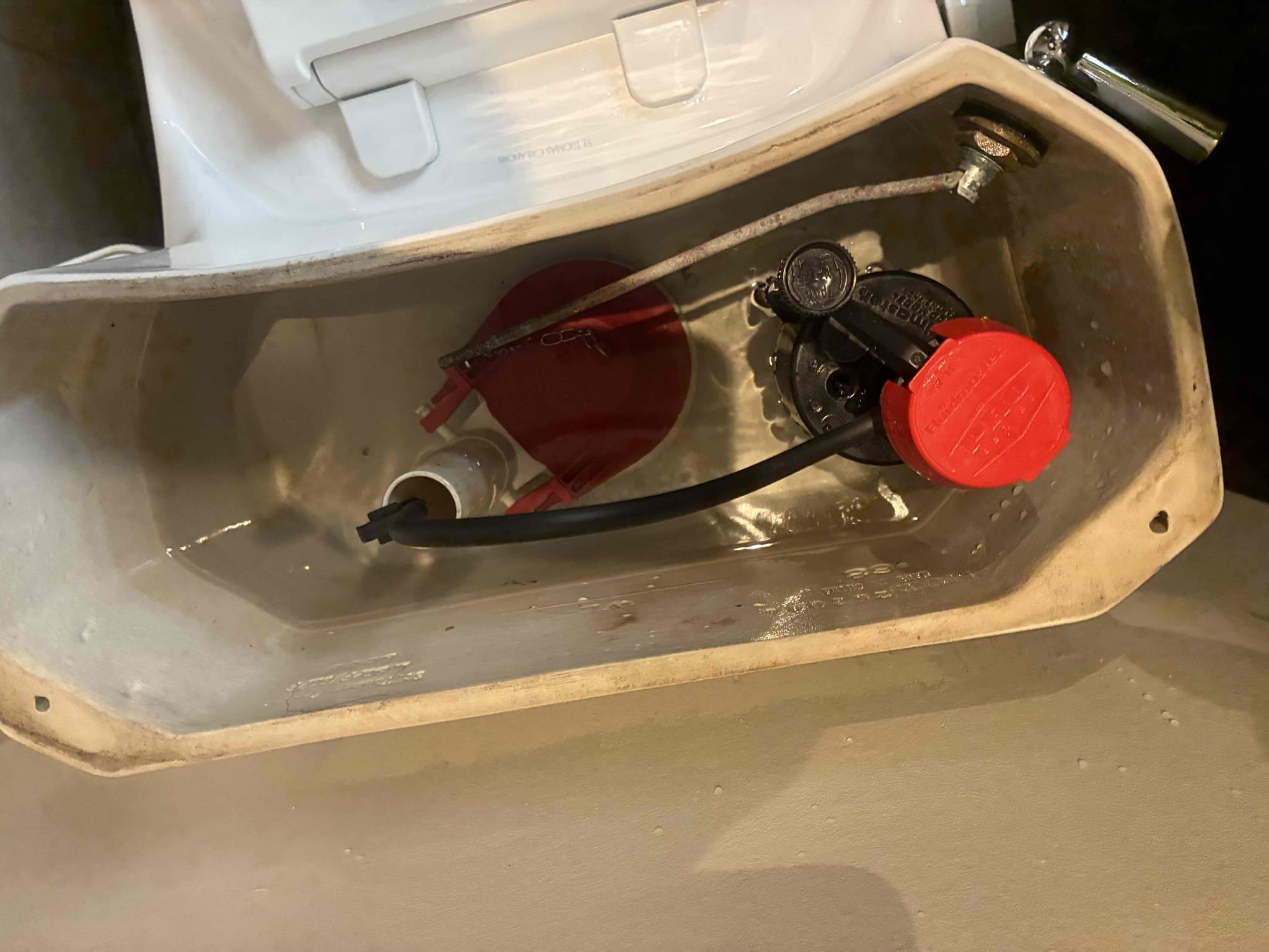 Customer stated chlorine in water. And two running toilets. Caves options for repairs after approval replaced to fill valve flapper supply line in master bath. And adjusted tube in overflow of flush valve and swapped flapper as courtesy. Also replaced whole home carbon filter. After work was complete checked for leaks and proper function.