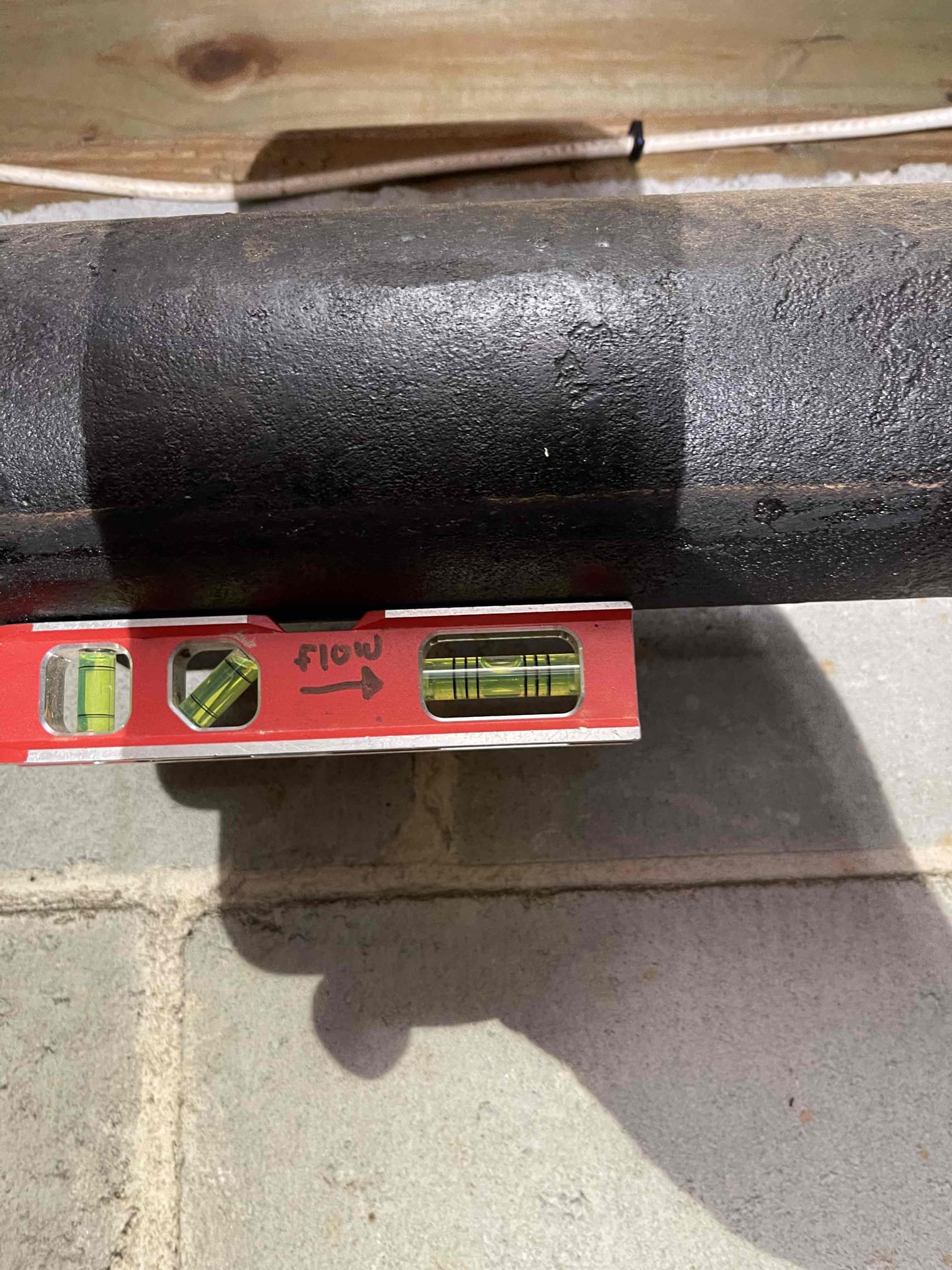 Came out to give a quote for the sewer line in the basement. Customer has cast iron drains running 75’ across the basement. We checked the pitch of the pipe with a level. Confirmed which sections seemed to have the most options and gave different options to replace the pipe inside. Customer has cast iron main drain, but we are unsure how much of it is the original cast iron. At least one section has been replaced to install a cleanout. We found the drain line to be holding water at the second cleanout, and showed the customer that it was doing this. Recommended we do an assessment of the mainline before replacing sections of pipe, as homeowner stopped flushing toilet paper awhile ago due to having back ups in the cast iron, and she would like to be able to flush paper again. If mainline is having problems, drain will back up even if piping inside home has been replaced. 