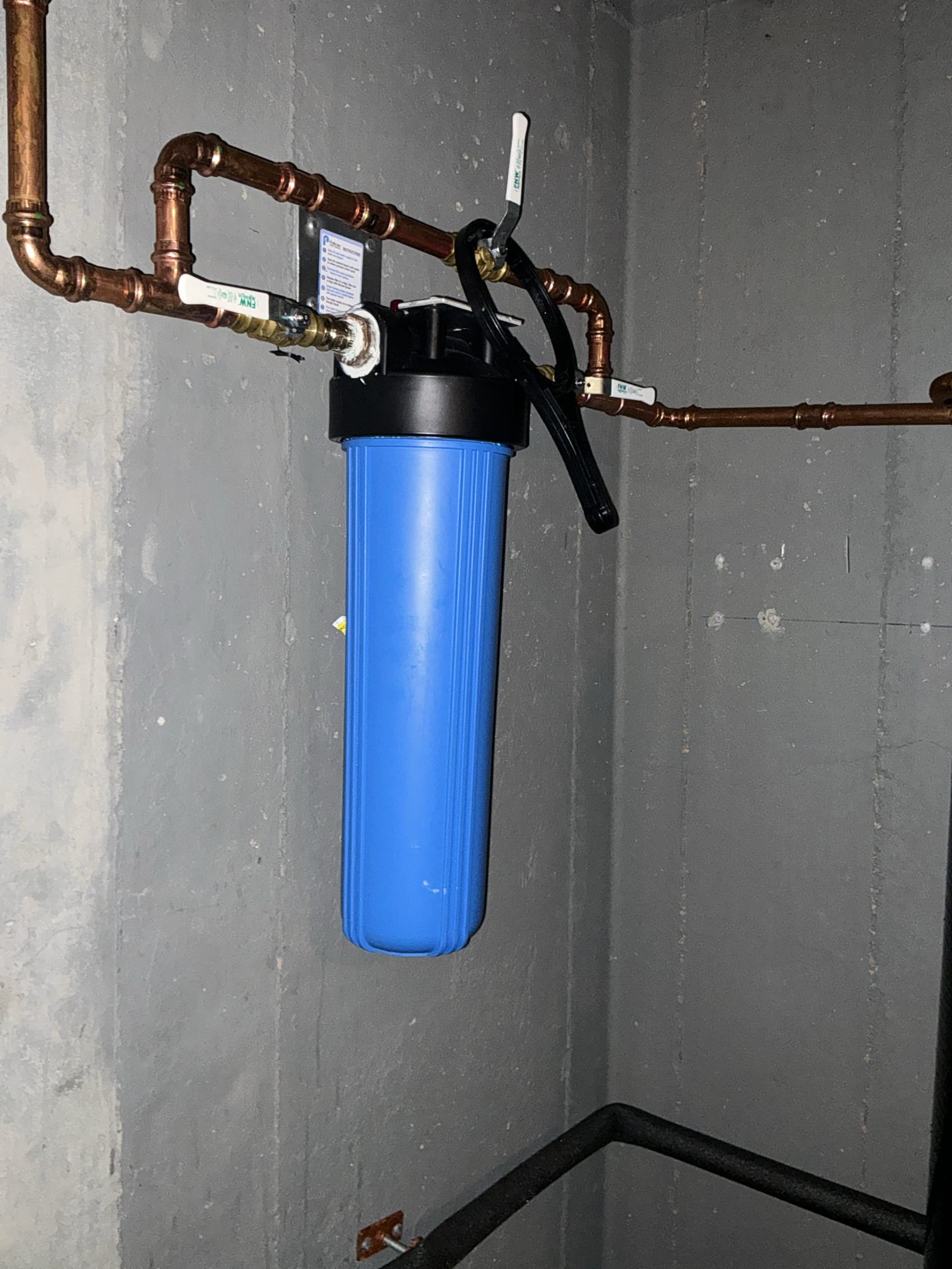 Replaced customers whole house filter on bypass system. Shut off and bleed pressure. Removed old filter canisters and installed new customer supplied filter canisters. Tested for proper operation. No leaks and cleaned workspace 

Left estimate to add recirculating pump or swap out tankless unit 