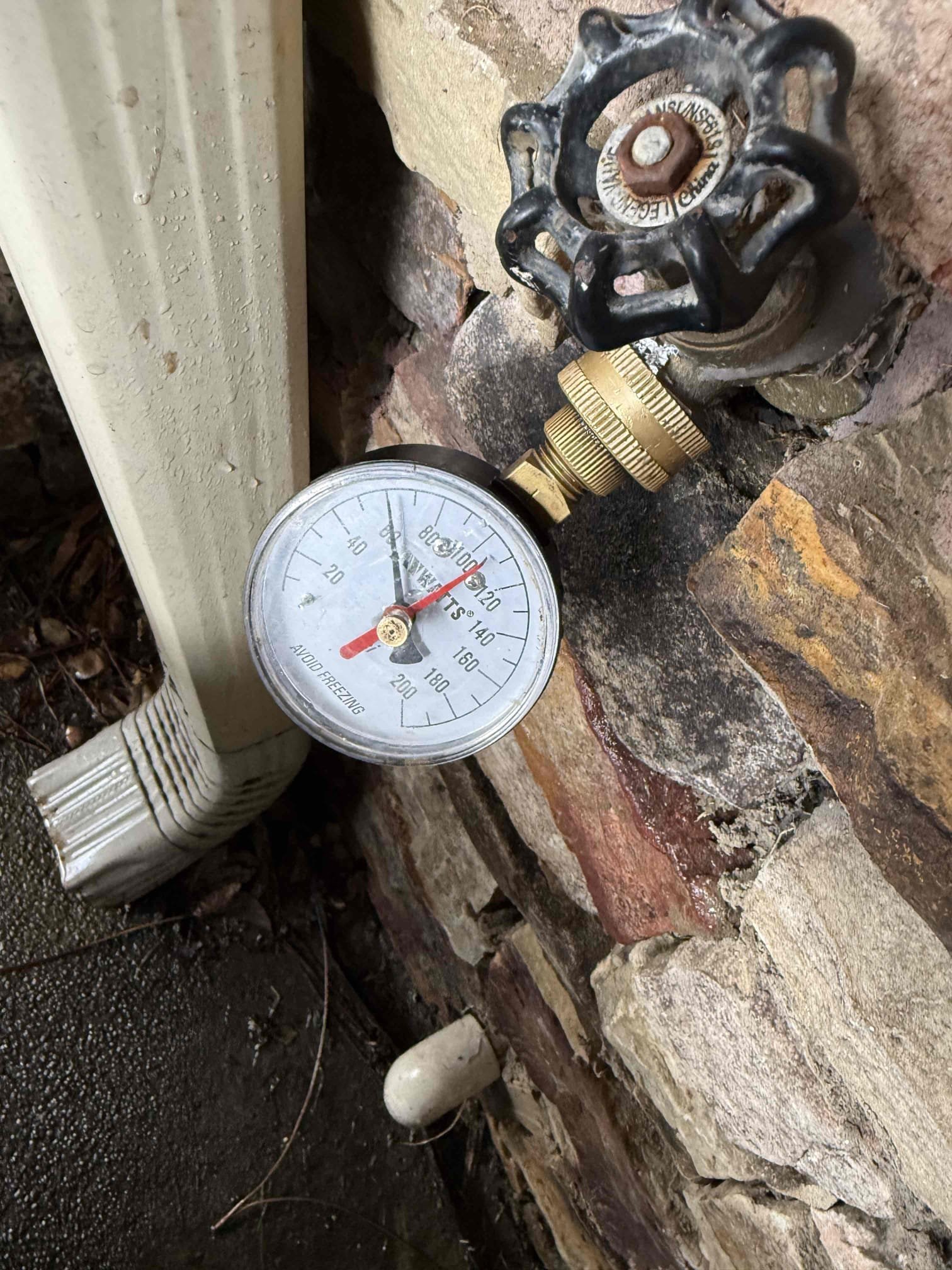 Returned to install PRV and whole home shutoff due to customer having old ball valve and high water pressure. Had to open up the wall due to the previous install being glued fitting to fitting. Installed new PRV and whole home shutoff valve. Transitioned from cpvc to pex to allow for future repairs. Turned water on to check for leaks and found no leaks. Set pressure to 62 psi. Pressure is set to correct psi and no leaks upon departure 
