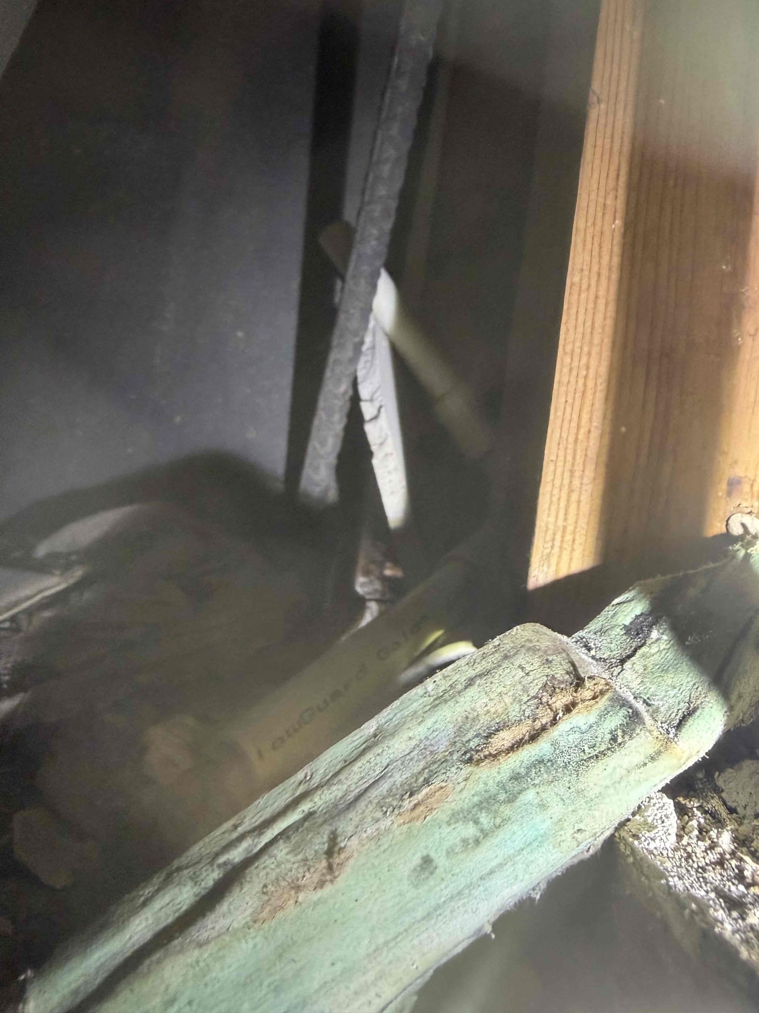 For this customer, we came out to take a look at an issue that is either pre-existing or new issue. I have determined that the leak isn’t coming from the work that we did in April, we did a cast iron to pvc drain partial replacement. From everything that I’m seeing it’s not related to the work that we completed in April. The water heaters are out of code. There is a slope issue with the venting for the gas water heater on the backside of the basement and the vent pipe is not completely connected. There are some pecks pipes on the gas water heater, which is against code following that there are issues with the gas line no thermal expansion tank Pressure is good on the home however, with all these issues, I recommend either going with an electrical water heater or a tankless water heater to offset the carbon monoxide issues that are going to be prevalent in the home at this time the work that was completed by us has no leaks. In addition to that I recommend to open up the wall. 