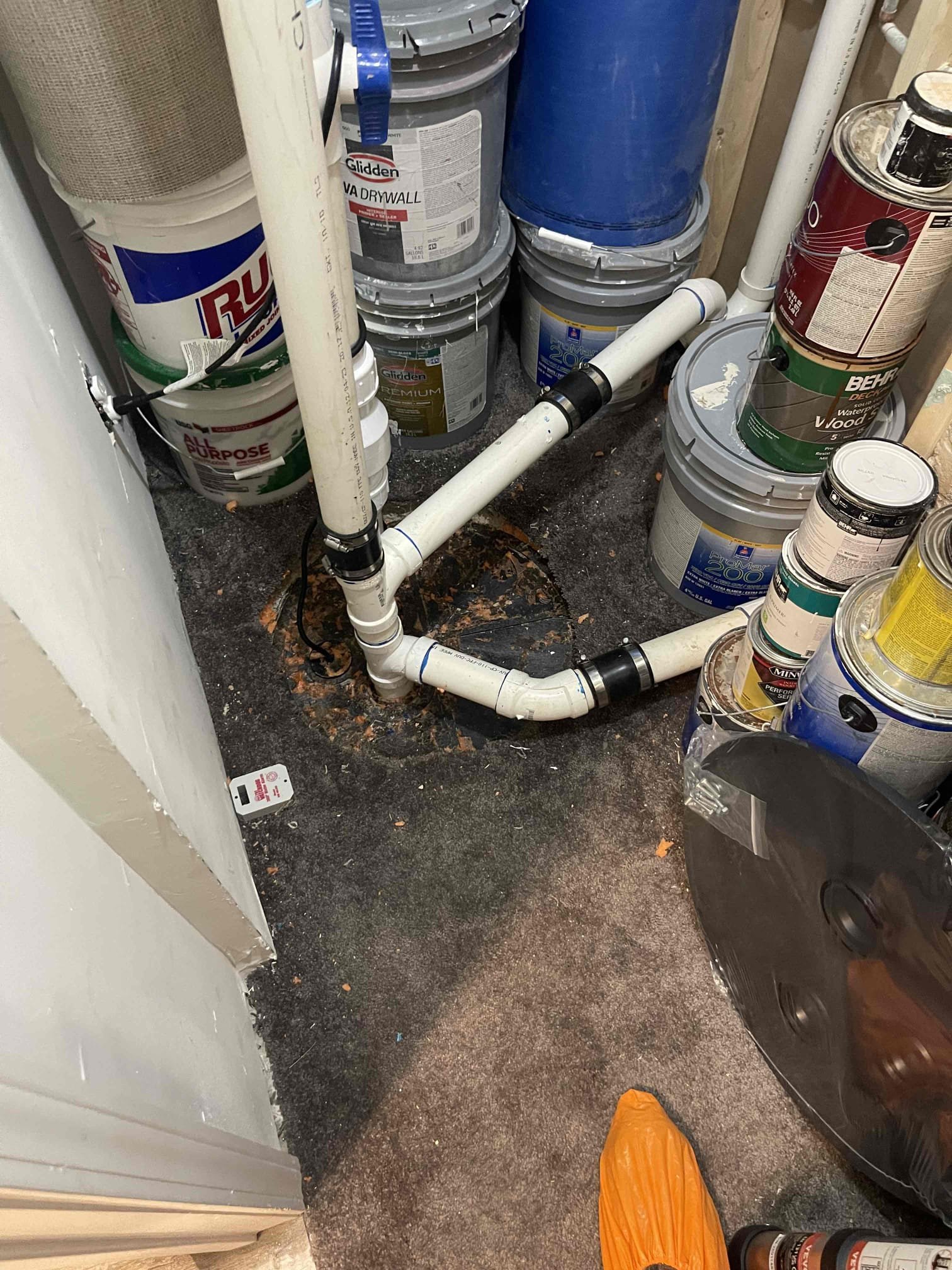 Came out for a sewage ejection pump I installed just over a year ago that was having issues. Customer said the smell inside the room gets very bad. Previous lid had missing or split gaskets, and had originally been installed by another company using spray foam to cover the gaps in the lid. We removed the piping and old lid and installed a new one with brand new gaskets. Installed new hardware to secure the lid firmly to the basin. Tested to ensure proper function and a smell free install. 