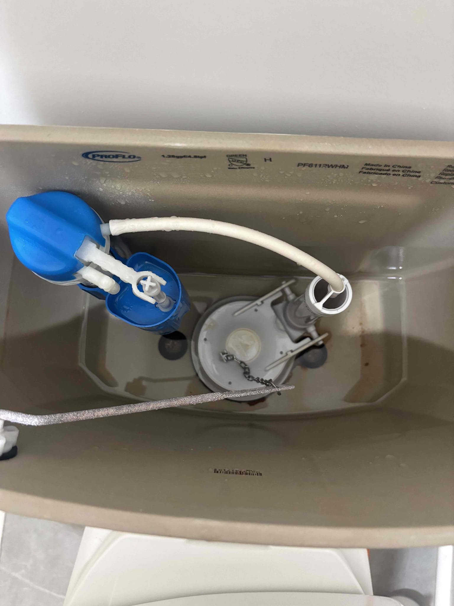Leak coming from upstairs master toilet. Toilet will need new tank to bowl bolts. Provided customer with estimate to perform full rebuild. Customer denied estimates at this time.