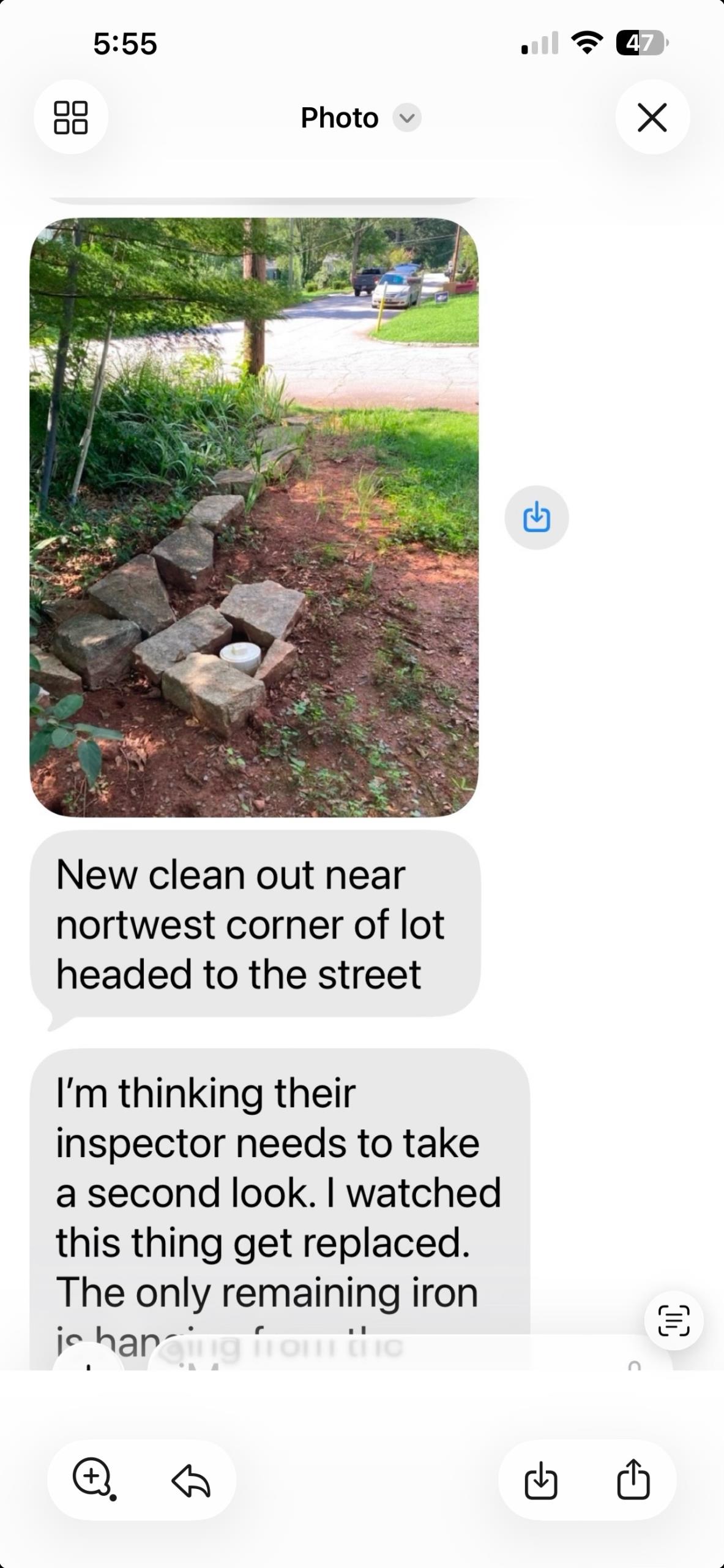 For this customer, we were called out to do a sewer inspection report for the homeowners that are trying to buy this home during the sewer scope of evaluation Camberra through the cleanout the 4 inch on the left side of the home about 2 feet from the house, it is a two way clean out one of the videos that is a minute and 50 seconds long is going away from the house going to the city/County sewer and then the video for the minute 18 is going into the home part of the home is cast-iron on the inside of the home. I did not go in the home so I can’t say how much cast-iron is inside the home however, outside the home the sewer line is all PVC until it gets to the 6 inch cleanout. After that it turns into clay pipe going into the city sewer however no major concerns or findings for the sewer line issues. There are no root intrusion and no major bellies. Nothing of that nature that we could see during the camera inspection, but the full line of the pipe is PVC.