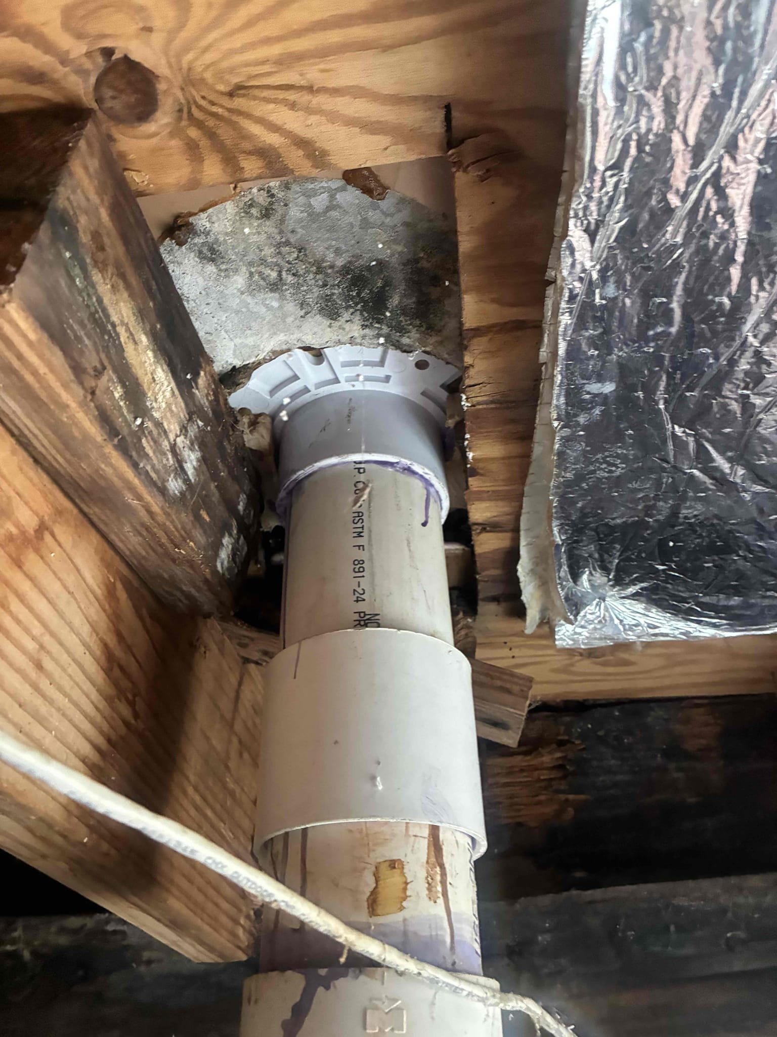 Customer needed camera scope of drain line/ sewer line. Pulled toilet found flange to be in bad condition and suggested to replace to allow for proper seating of toilet. Cut out flange and glued in new while also securing to wood pieces to help stability. Then camera line to main 60’ out. Found inside drain line to be rough. Leaving quote for inside drain work replacement. Checked pressure. Pressure is 70 Psi. After all work, check for leaks and proper function. 