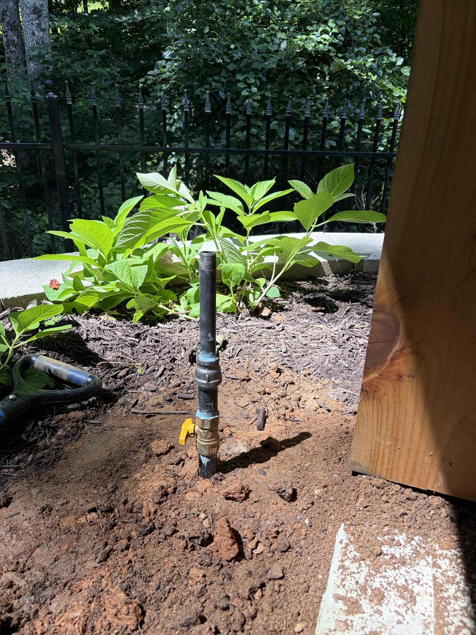 Run a poly gas line in 3/4 from the meter and stub out near the bottom of the post by the lean to
Will need to install two risers for the tie In connections
Customer will trench and or dig the holes 
Dig up an area where there is a leak to see if we can repair it 
Repair water leak under slab 

For this customer, we came out to quote and install a gas line for the barbecue grill in the backyard. I gave the customer the option to trench the gas line himself and that’s exactly what he did so from there we installed a new poly gas line with risers next to the gas meter mega pressed a mail adapter to a union connection installed a new 1 inch shut off valve at the meter had to do some modifications at the meter once following that we spray-painted the necessary connections that were exposed to the elements following that we laid the pipe with a tracer wire so the line can be located in the future if need be installed new gas piping near the pergola in the backyard and install the half-inch 