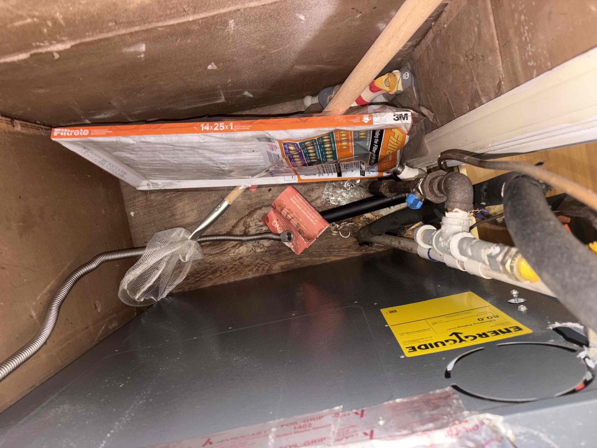 Diagnosed water leaking on subfloor seen from crawlspace. After further investigation found ac unit above had water damage around it as well as water dripping off of discharge line going down on subfloor and into crawlspace. Recommend having ac company inspect unit and to fix any issues with unit. Also no water lines or drain lines around unit where there is leaking.
