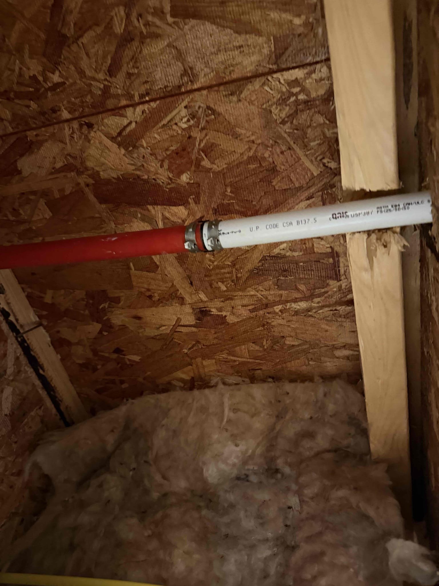 Customer stated that there was a leak in ceiling on main floor and also customer had shut off main water valve. Stated to customer that we will need to cut sheet rock to diagnose where the leak is coming from and customer agreed. Went ahead and cut hole in ceiling and turned water back onto home. Found pinhole leak on hot water line. Shut water off back to home. Went ahead and cut out section of piping and replaced with new piping. Turned water back on and tested. No leaks were present in area. Also tested water pressure to home and found that pressure was above 100 psi. Recommended to customer to have PRV replaced. Also found that thermal expansion tank on water heater has failed in that water heater is over 10 years old. Will send estimate estimates for plumbing repairs recommended. 

Also no warranty on work today due to high water pressure