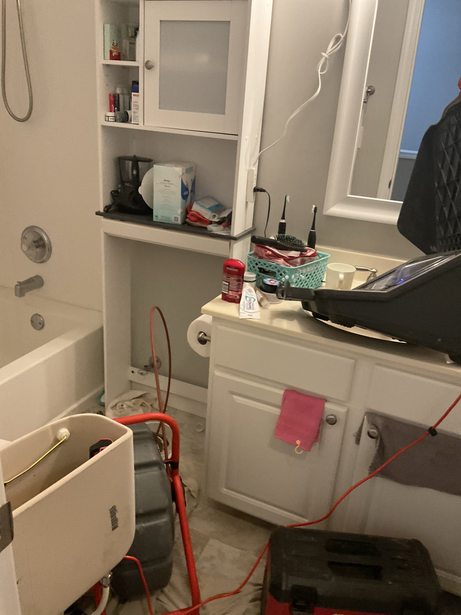 Both bathrooms were backing up upon arrival, both tub holding sewerage , we remove a toilet upstairs, snaked cleared blockage , after camera inspection we found an area pipe with negative pitch caused paper stuck. Pipe need be replaced for permanent fix . No warranty 