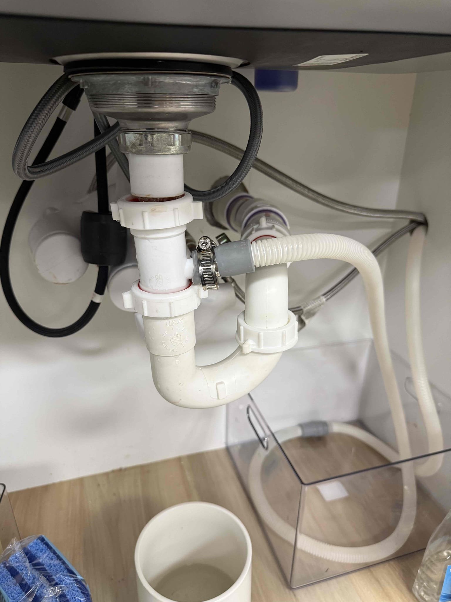 Sink leaking upon arrival. Customer stated they didn’t know where the leak was coming from, after looking noticed p trap had separated causing the leak. Informed customer we would need to rebuild the p trap. Gave customer estimate, customer approved estimate. Installed new p trap and filled up sink multiple times to test for leaks. Sink is draining properly and no leaks upon departure 