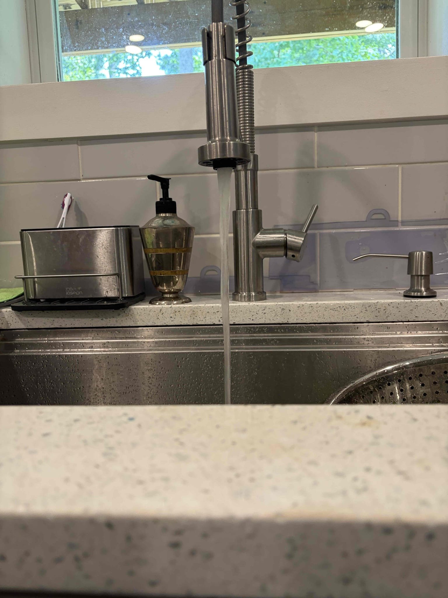For this job, I took a look at the faucet in the basement. The hose line was kinked up and that was causing the low water pressure gave the customer two options of what we could do. They could supply us a single hole faucet to be installed or we can supply a premium grade faucet up to $240 to be installed at this time. The flow has been restored by moving the weight and then the customer is all set at this time.