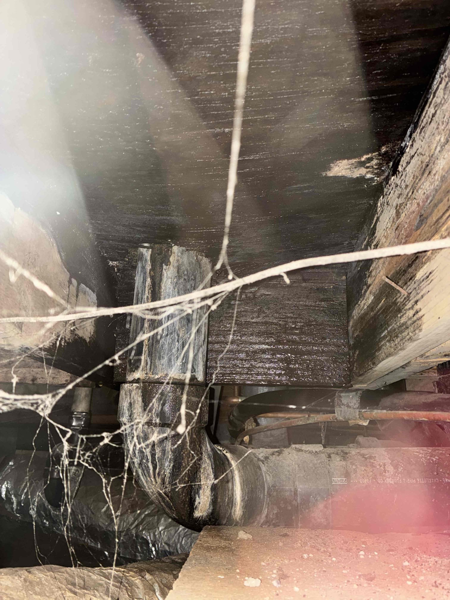 Found that drain system is clogged and leaking into crawl space. Sent restoration report into provision. While in crawl space found water service leaking at foundation. Gave estimate for replacement of drain line from house to septic tank and water service from house to meter.